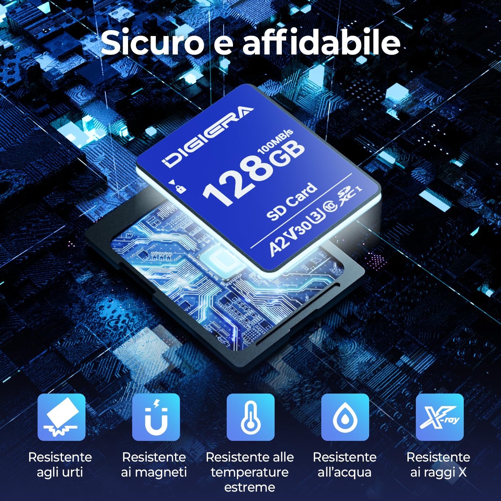 Scheda di Memoria SDXC UHS-I CS100 da 128 GB - Fino a 100 MB/s, C10, U3, V30, 4K UHD, per Computer, Fotocamere Digitali, Dispositivi Home Theatre, Navigatori Auto (Confezione da 1)