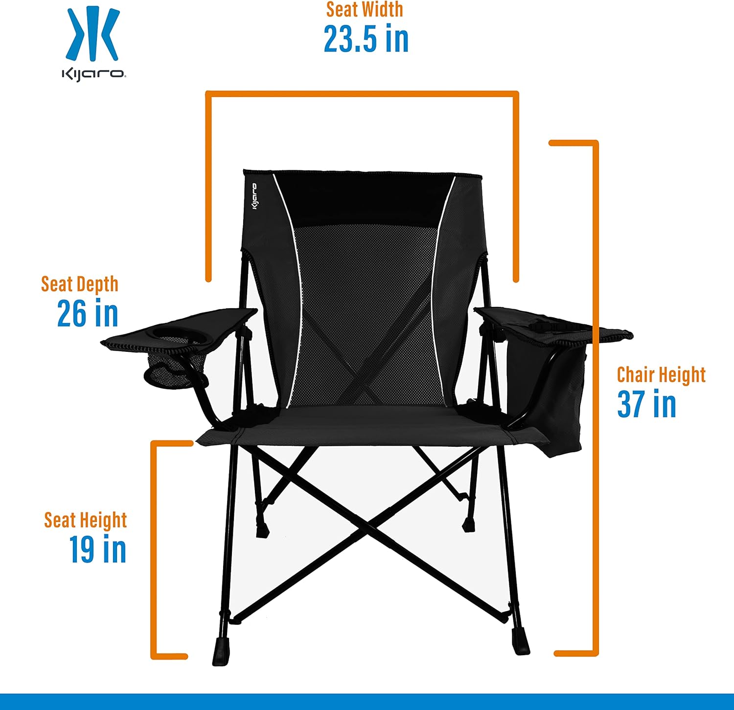 Kijaro Dual Lock Portable Chair with Cooler - Vik Black, Folding, Camping, 300 lb Capacity, 2 Cup Holders