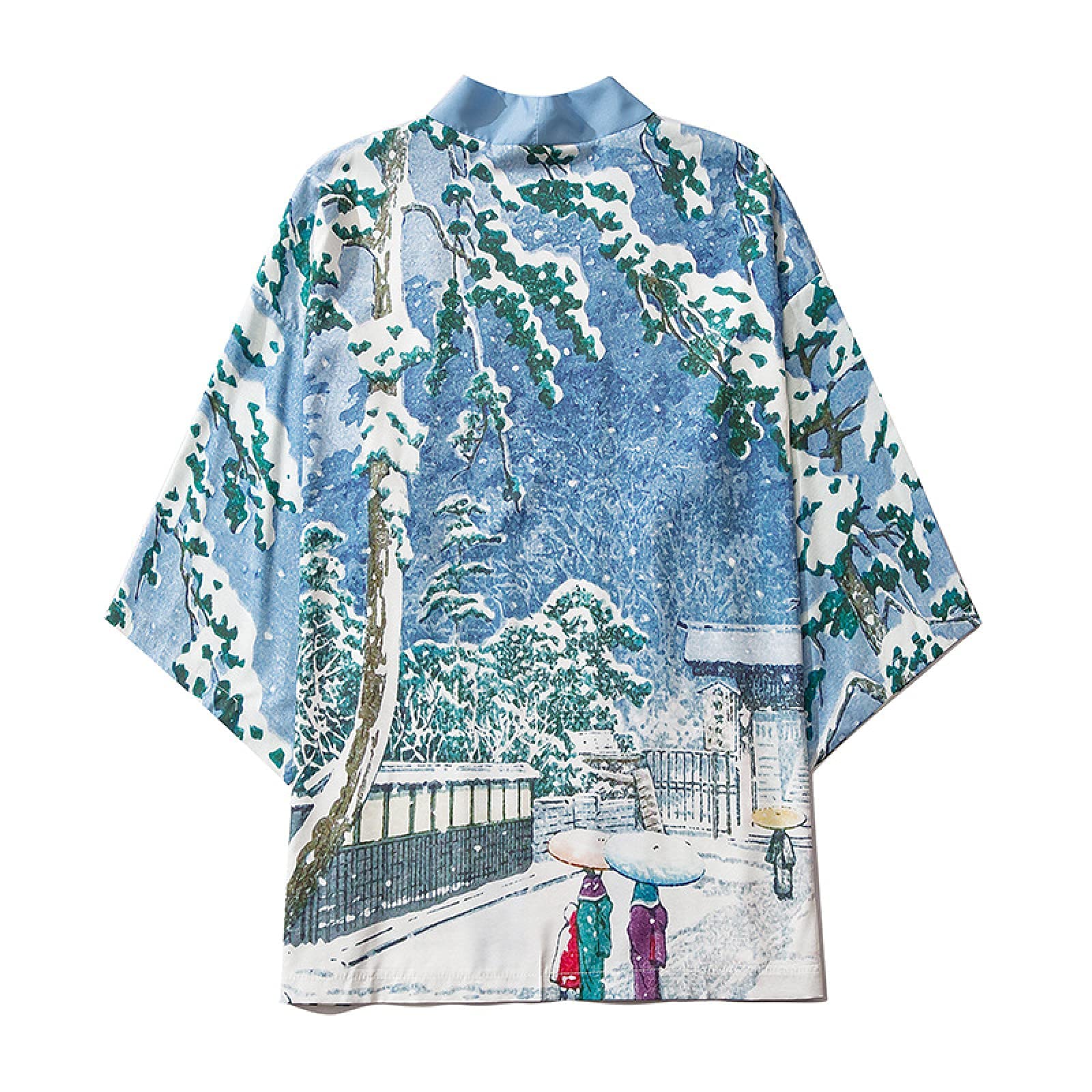 xbslj Mens Fashion Kimono，Men Japanese Kimono Cardigan Print Loose Open Front Yukat Haori Jacket Cloak,Blue-Large-picture-52