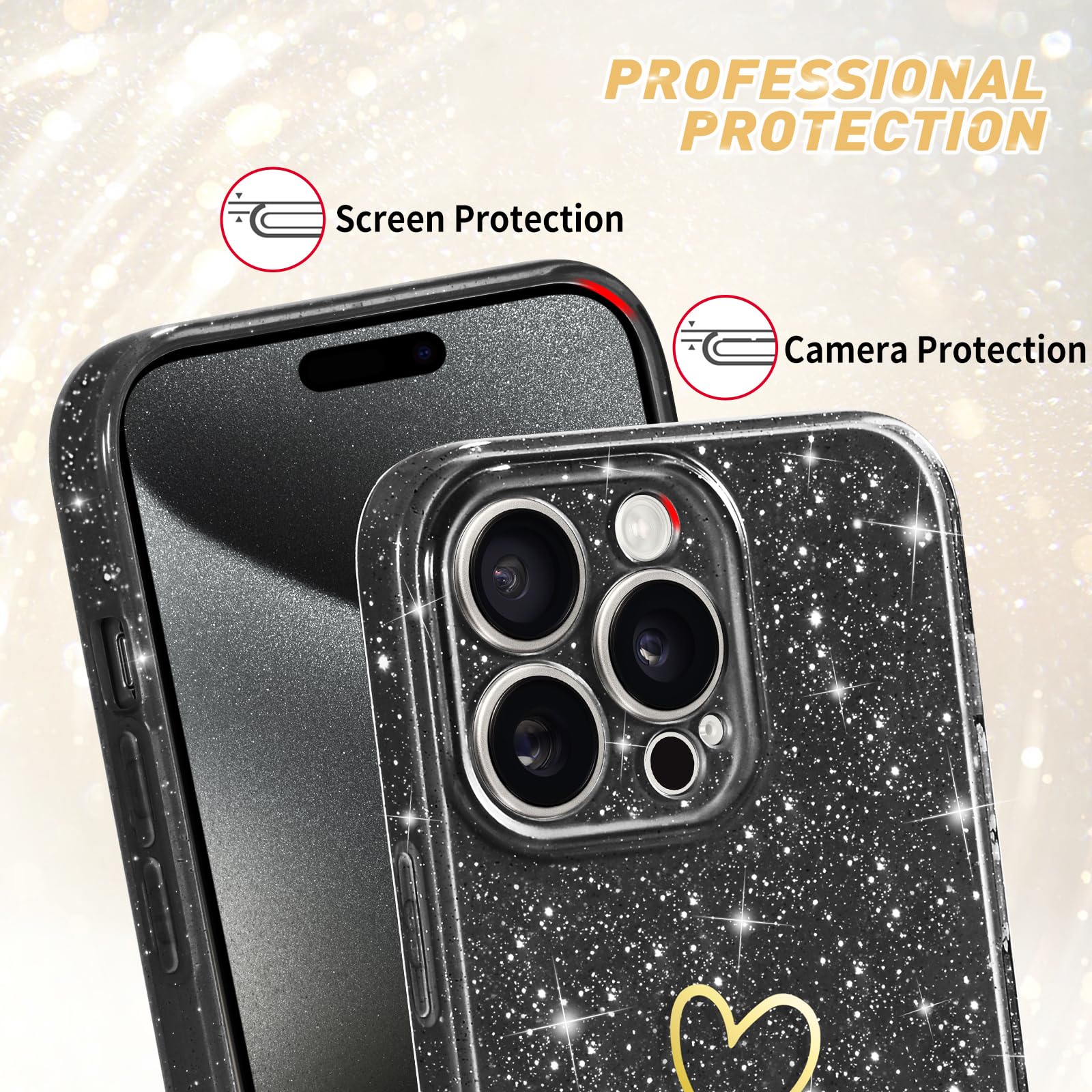 ATISIJIE Glitter Cover per iPhone 14 Pro Max,Custodia con Amore Cuore per Donna con Amore Cuore Motivo Antiurto AntiGraffio Protettiva Case per iPhone 14 Pro Max-Blu