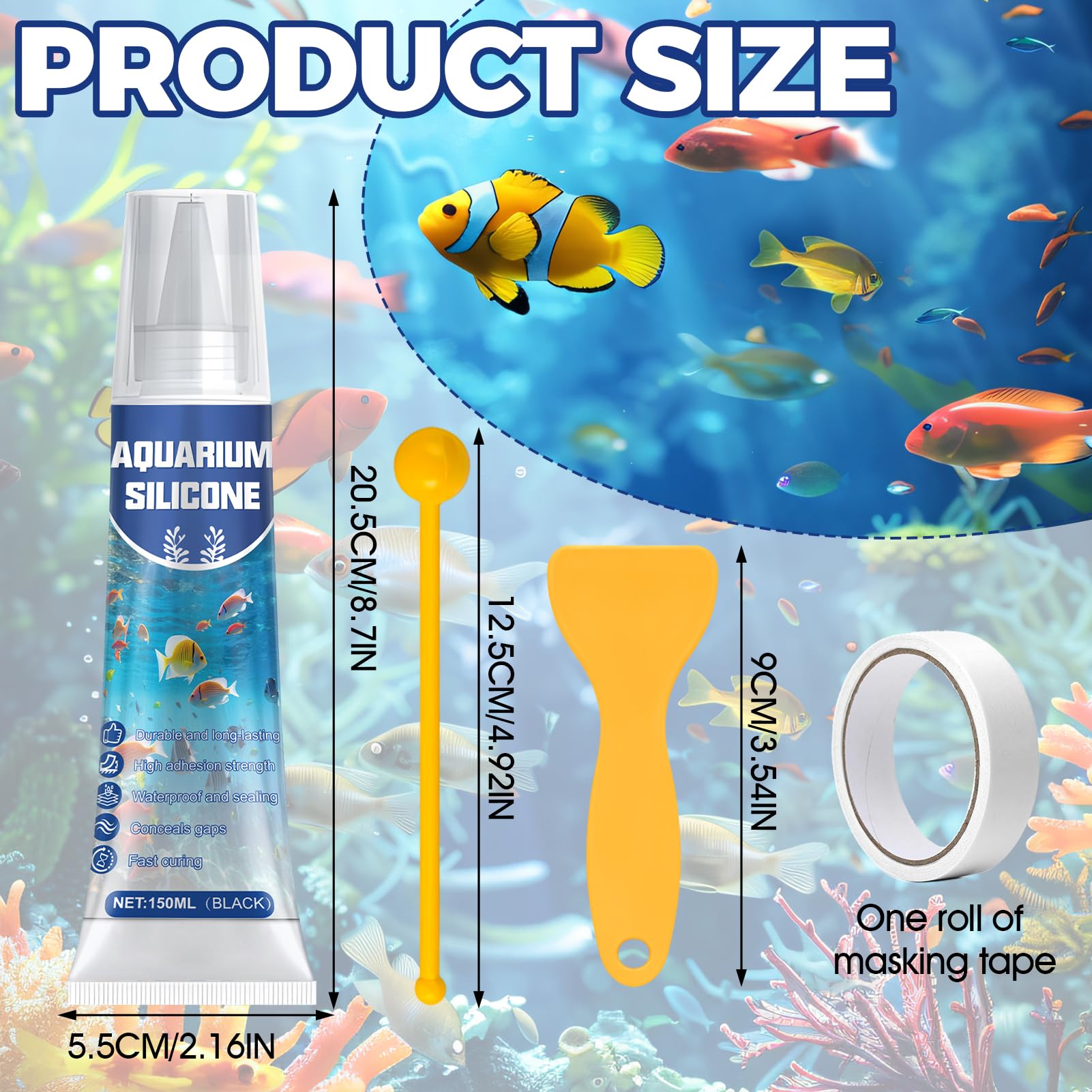 ALLONY Silicone per Acquario, 150ML Silicone per Acquario Nero, Silicones Nero, Acquario Sott'acqua Colla, Impermeabile, Colla per Acquario, Terrario, Acquari, Vetrine, Vetro