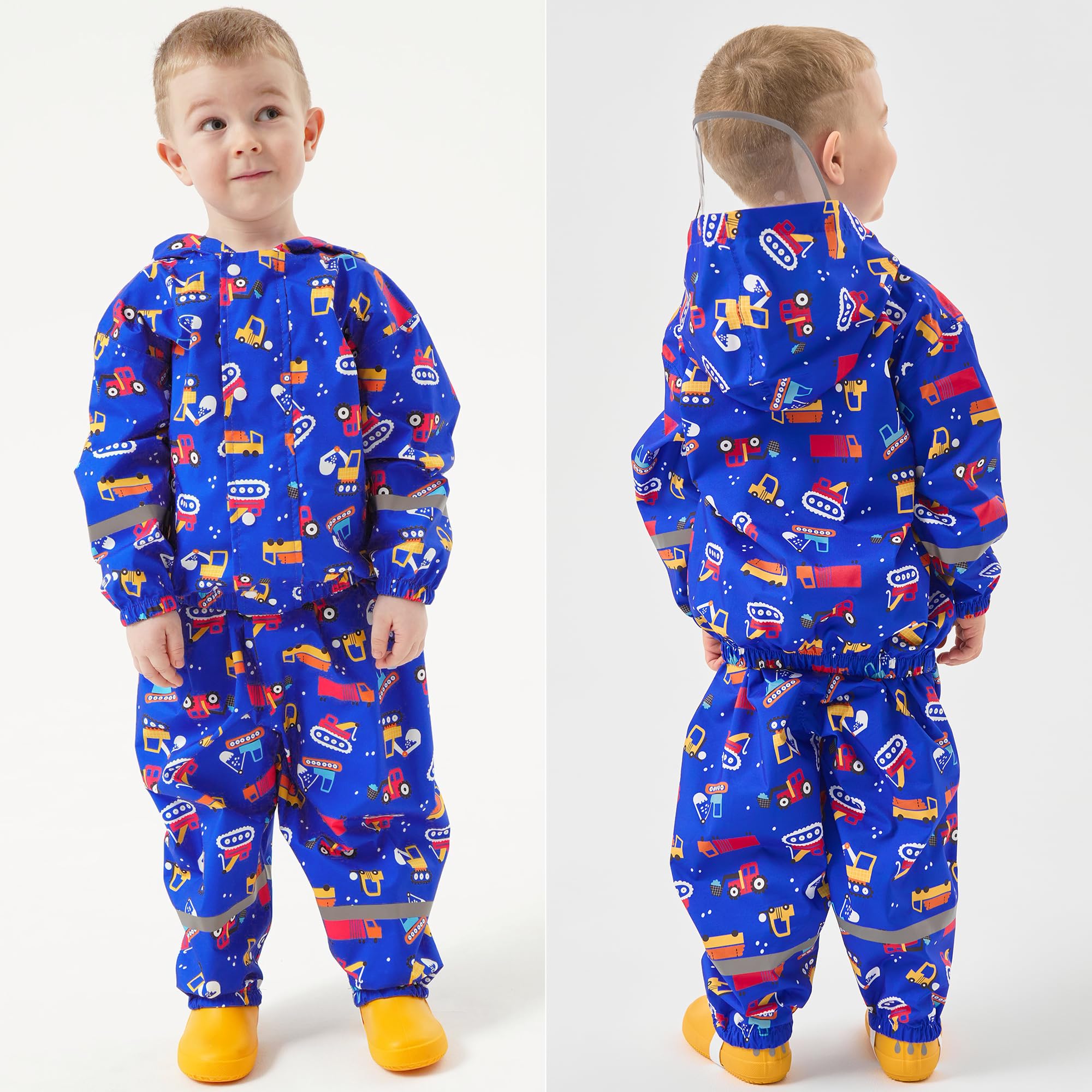 Fewlby Tuta Impermeabile Bambino, Giacca Antipioggia & Pantaloni Impermeabili 2 Pezzi Set, Tuta Pioggia Ragazze Ragazzi Impermeabile con cappuccio Pantaloni, 3-4 anni