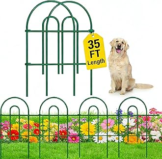 AMAGABELI 25 Panels 24in(H)×35ft(L) Decorative Garden Fence No Dig Rustproof Metal Pre-Linking Fence Panels Garden Edging Border Animal Barrier Fencing for Flower Beds Yard Patio Outdoor Decor Green