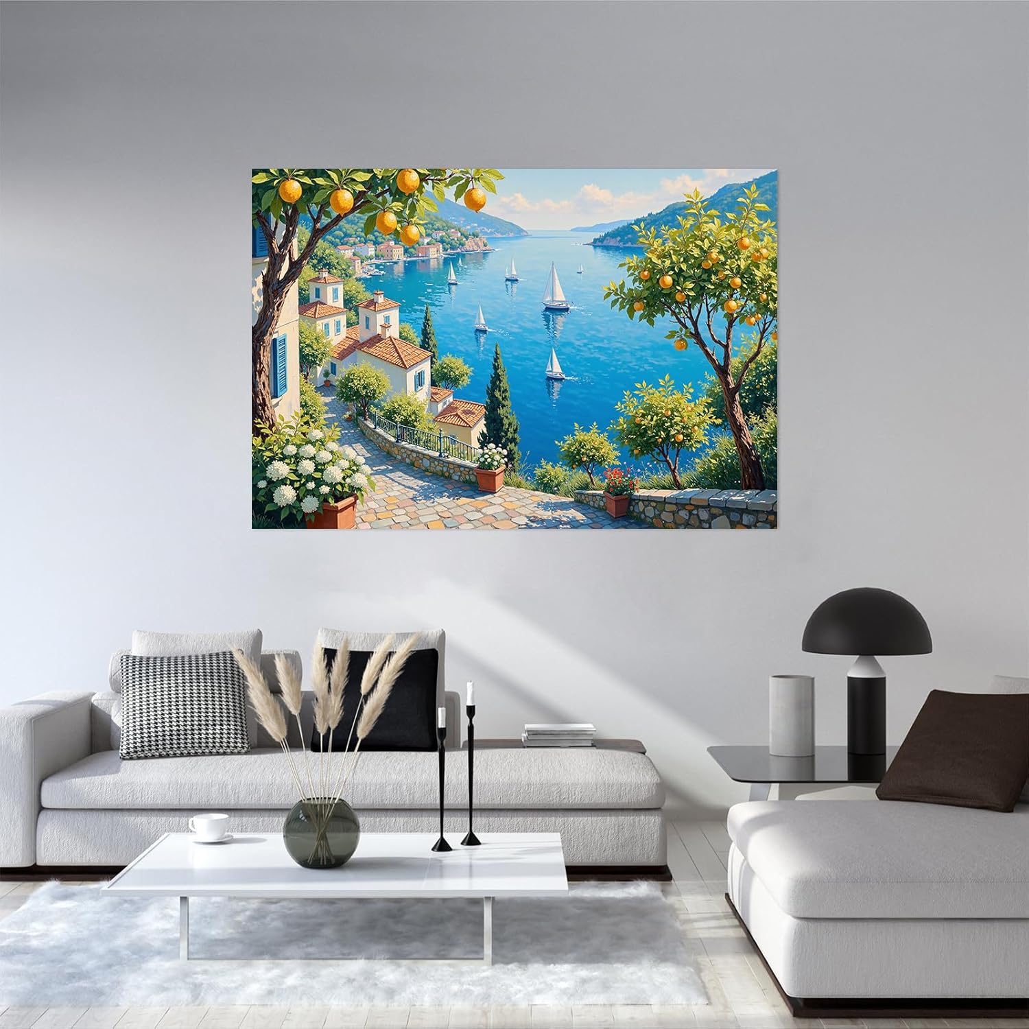 Retro Amalfi Coast Kitchen Poster Print Italian Lemon Tree Wall Art Vintage Mediterranean Canvas Pictures Beach Travel Inspired Decor for Living Room Bedroom Bathroom