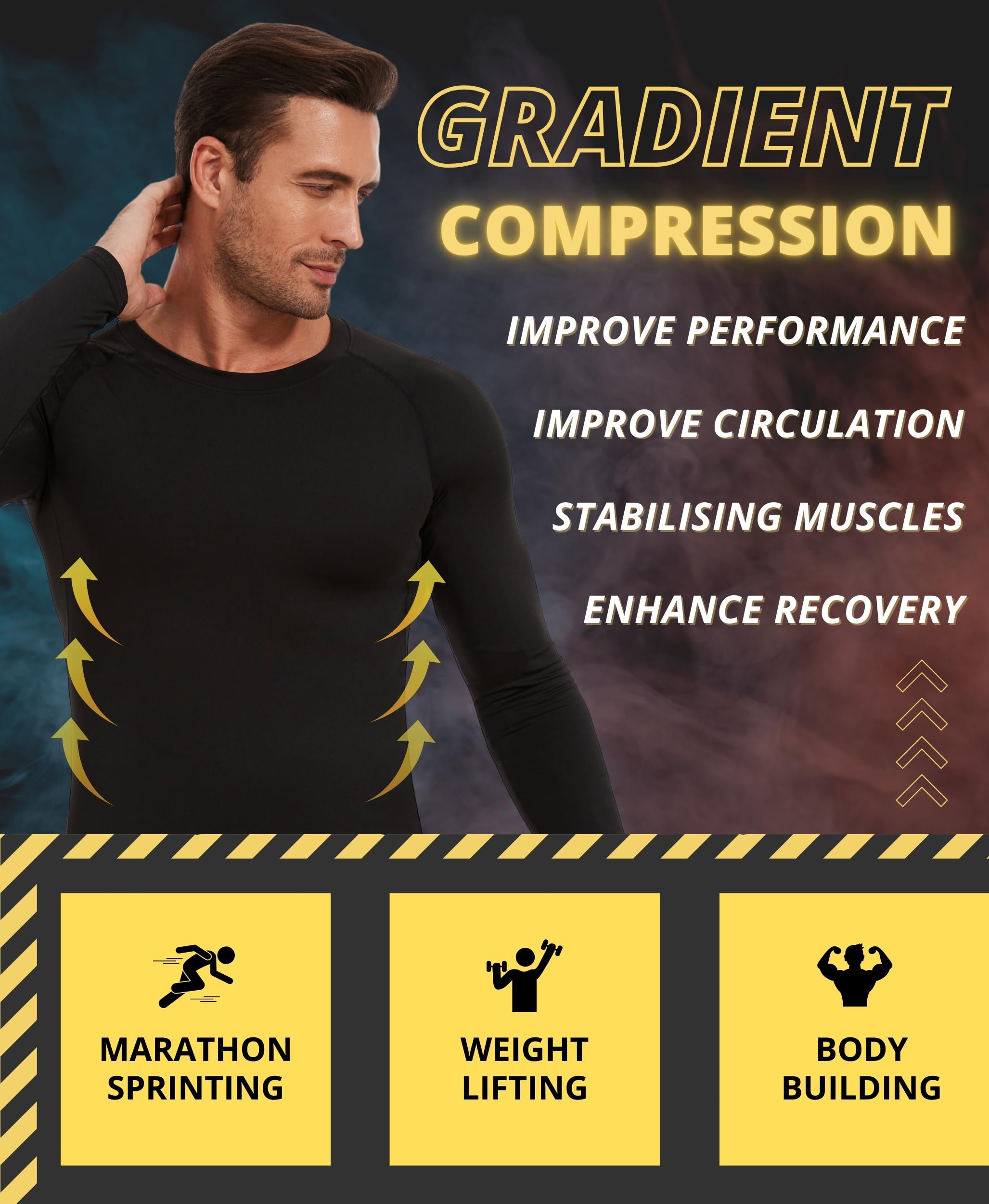 AMZSPORT Maglia Compressione Uomo Confezione da 3 Maglia Termica Manica Lunga Maglietta Palestra Compression Shirt Ciclismo Running Sportiva