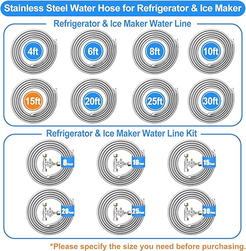 Miniatura 7 de Línea de agua para refrigerador, manguera de agua trenzada de acero inoxidable de alta calidad de 10 pies y 15 pies, tubo interior PEX de grado