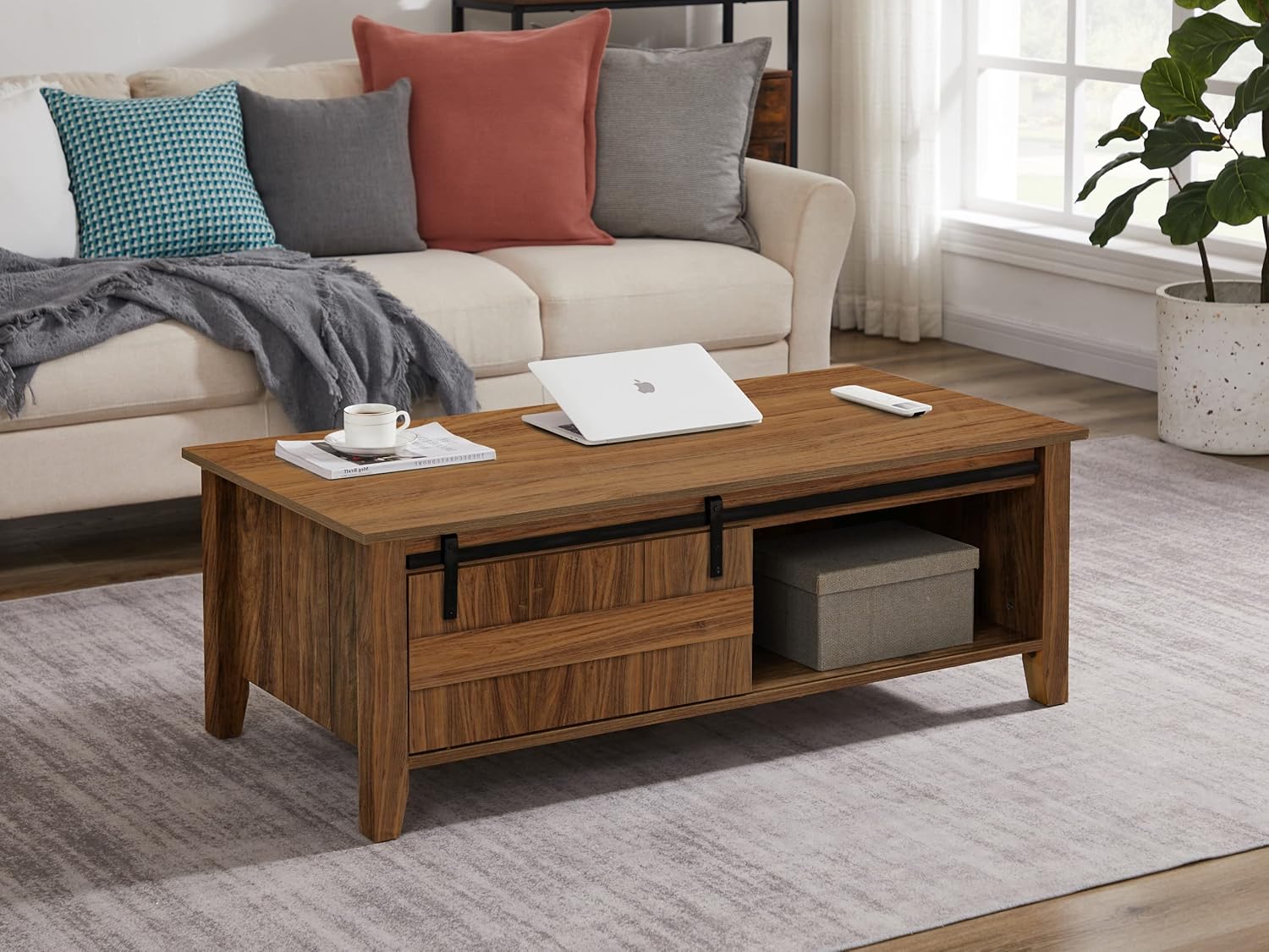 Coffee Table with Storage, Modern Center Table with Display