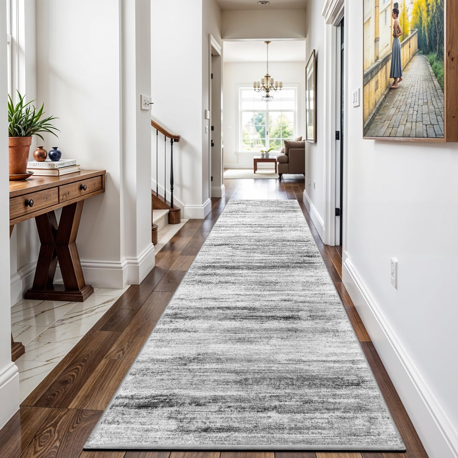3x12 Washable Hallway Runner Rug: Extra Long Runners for Entryway Living Room Dining Room - Stain and Water Resistant Rugs with Non-Slip Backing -