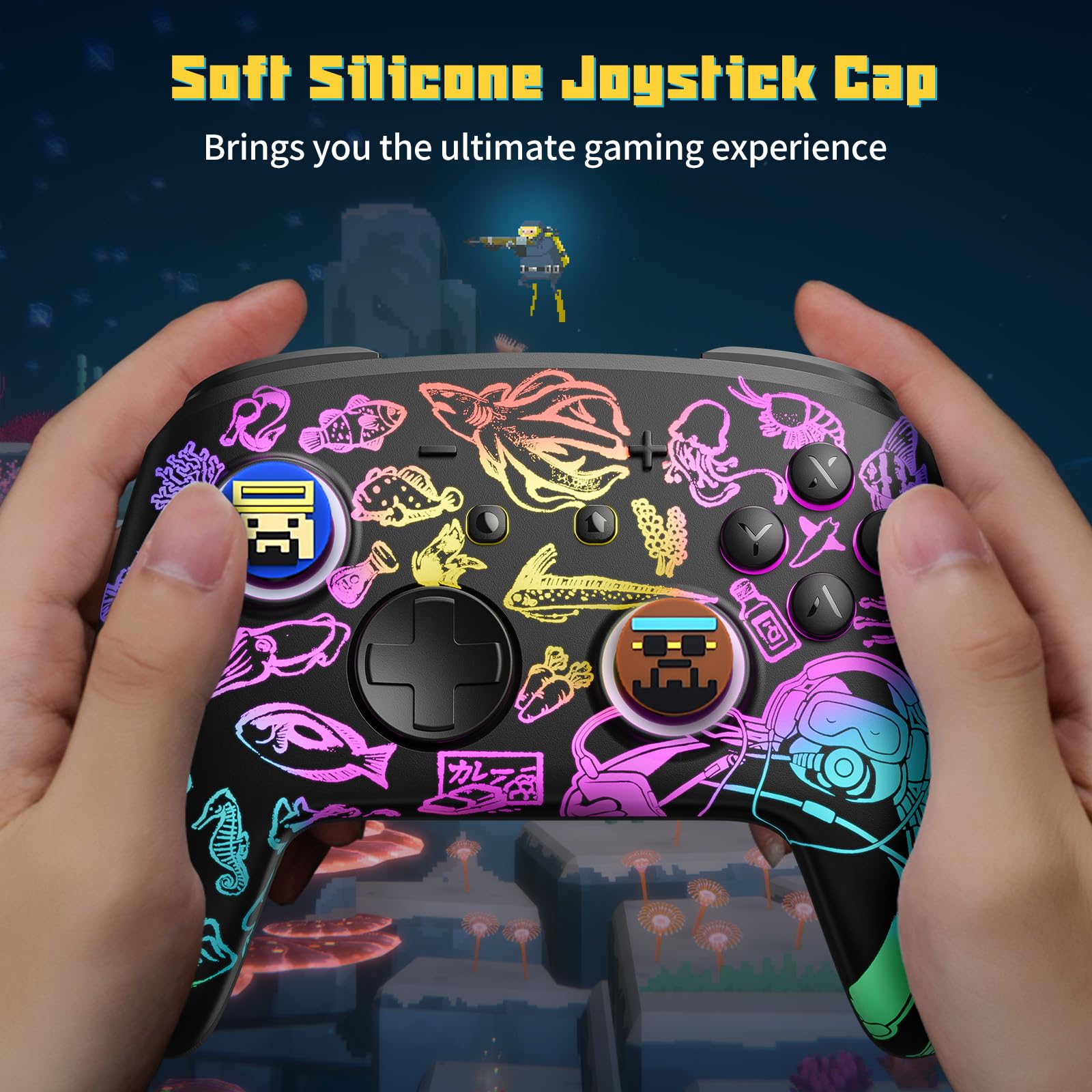 FUNLAB Capuchons en silicone pour Nintendo Switch 2,protège-joysticks antidérapants avec grip amélioré et confort optimal,édition Dave the Diver,compatibles Switch 1 et Pro Controller,lot de 4 pièces - 4