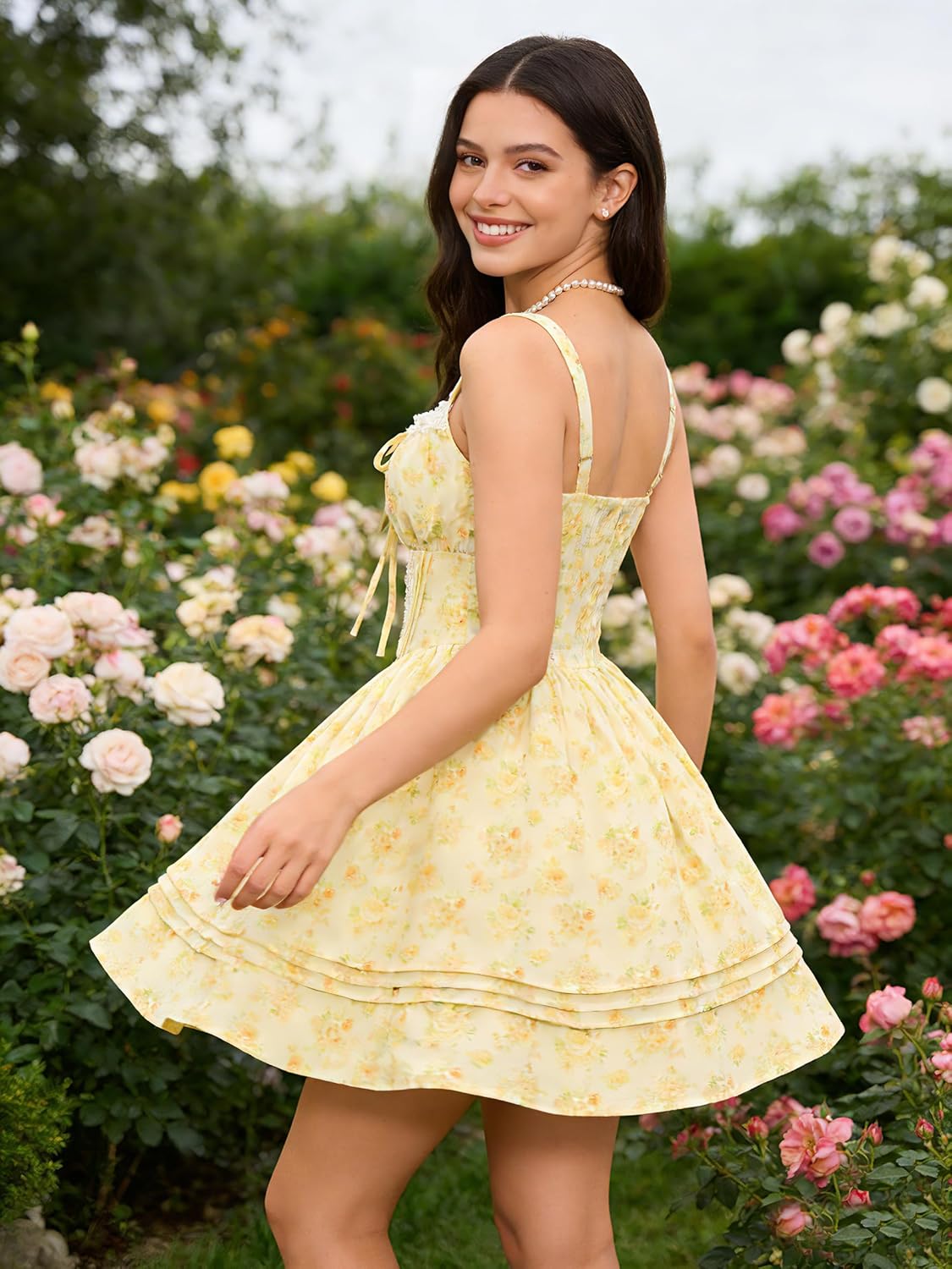 Scarlet Darkness Floral Corset Dress Summer Mini Dresses for Women Teens 2026 Graduation Sundress with Pocket