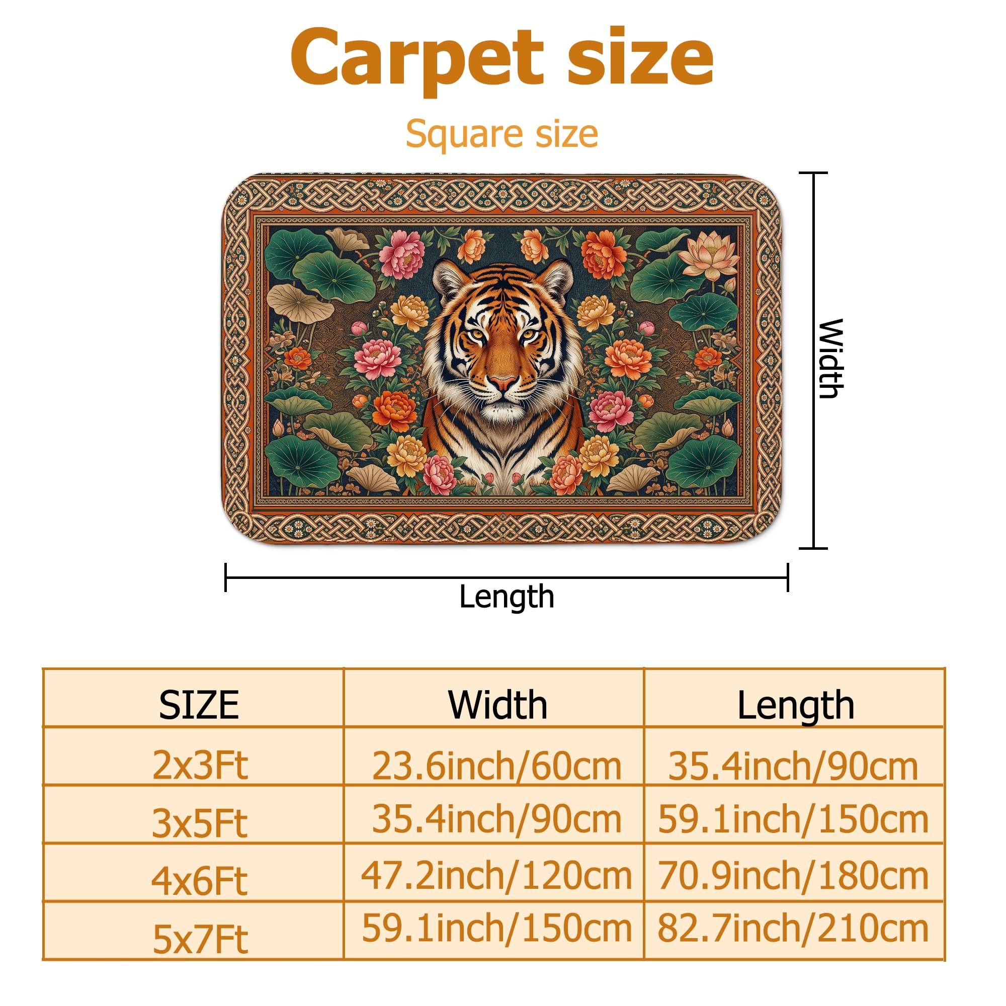 Tapis oriental botanique tigre et pivoine, 1,5 x 2,1 m