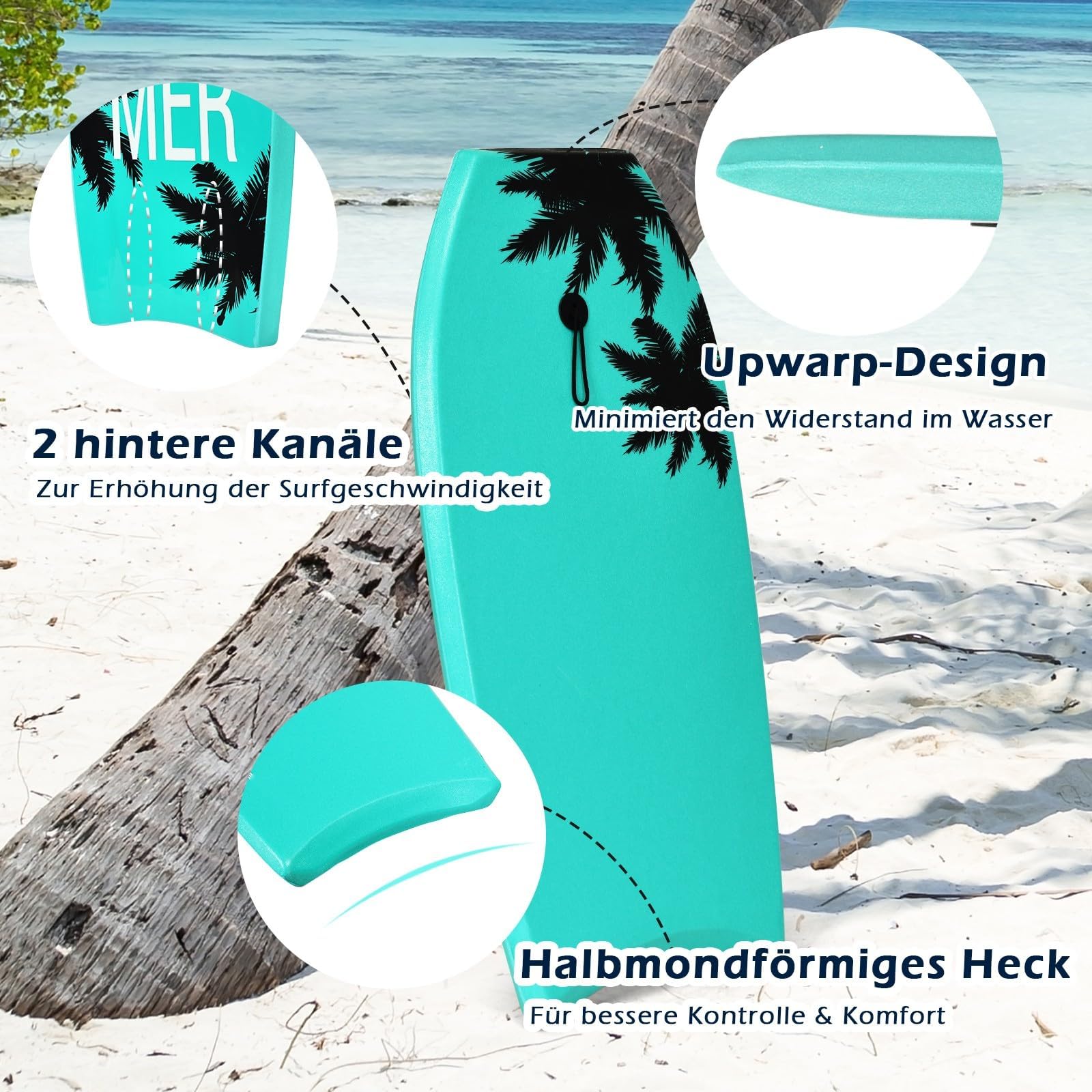 GYMAX Surfbrett Schwimmbrett mit Zugseil EPS Schaumstoff-Kern Bodyboard für Kinder Erwachsene