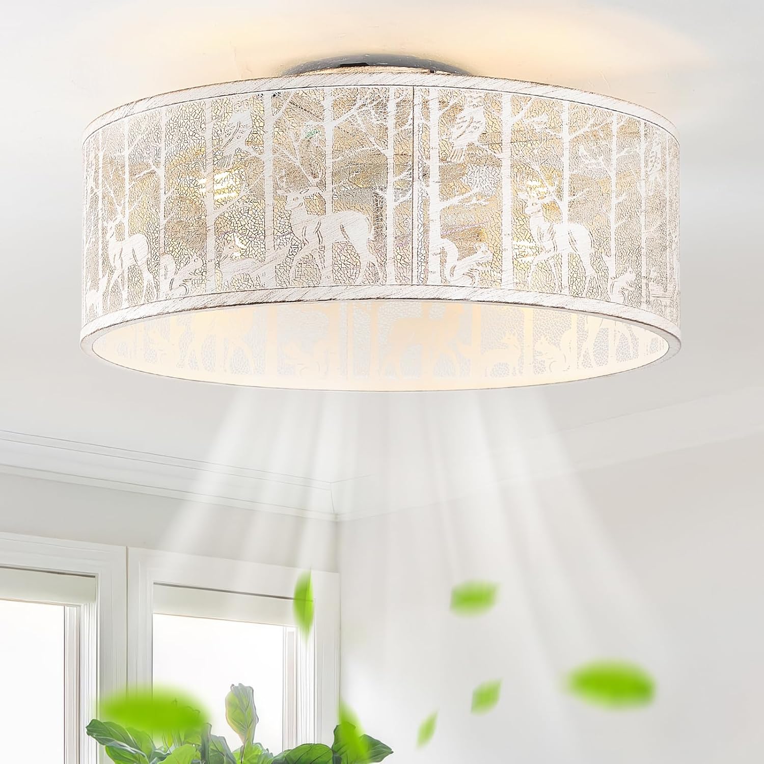 20" Boho Flush Mount Ceiling Fans with Lights, Low Profile Caged Ceiling Fans with Lights Remote Control with 6 Speeds for Nursery, Bedroom, Foyer(Clear)