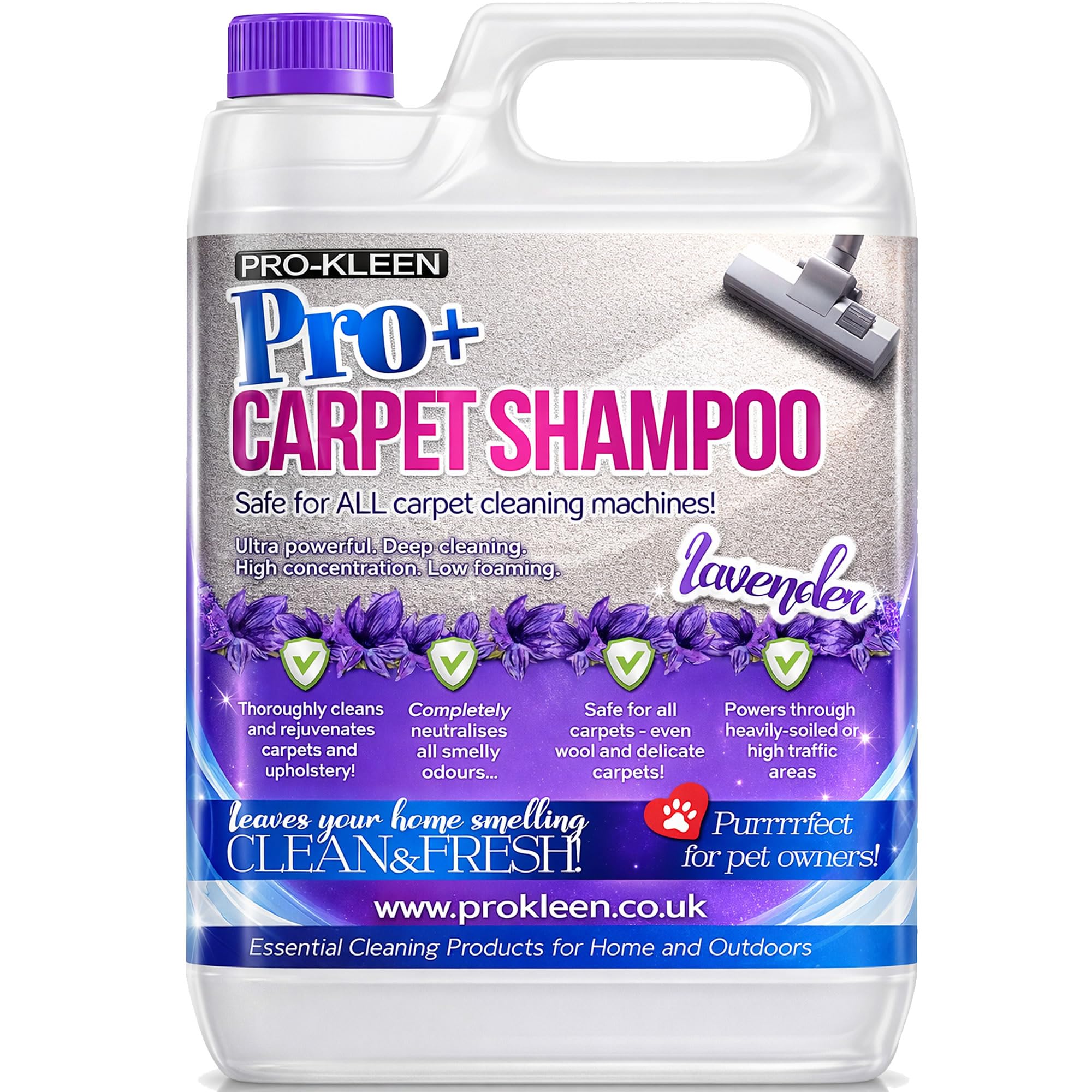 Pro+ Carpet and Upholstery Cleaning Solution Shampoo – 4 in 1 Concentrate – Suitable for All Machines 5L (Lavender)
