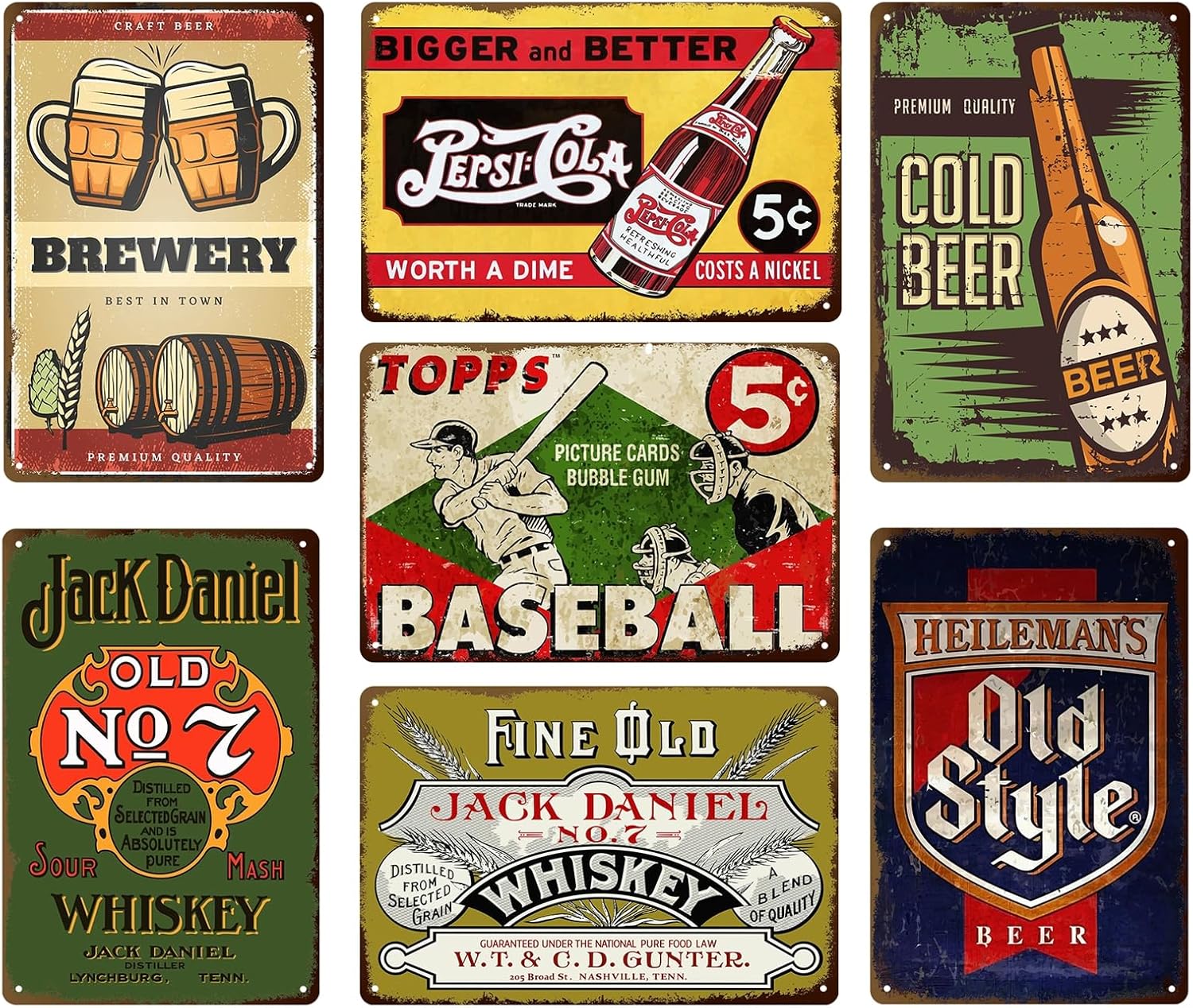 7 Pcs Bar Signs Metal Vintage Bar Signs for Home Bar Wall for Man Cave Decor - Retro Bar Accessories And Gifts Pub Club Room Sign 8×12 Inch（7pcs）