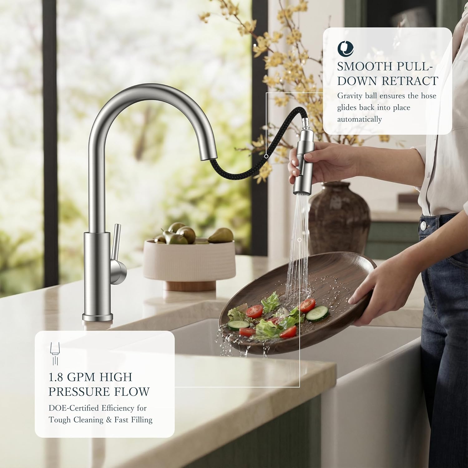 FORIOUS Brushed Nickel High Arc Kitchen Faucet with 17 oz Soap Dispenser for Kitchen Sink