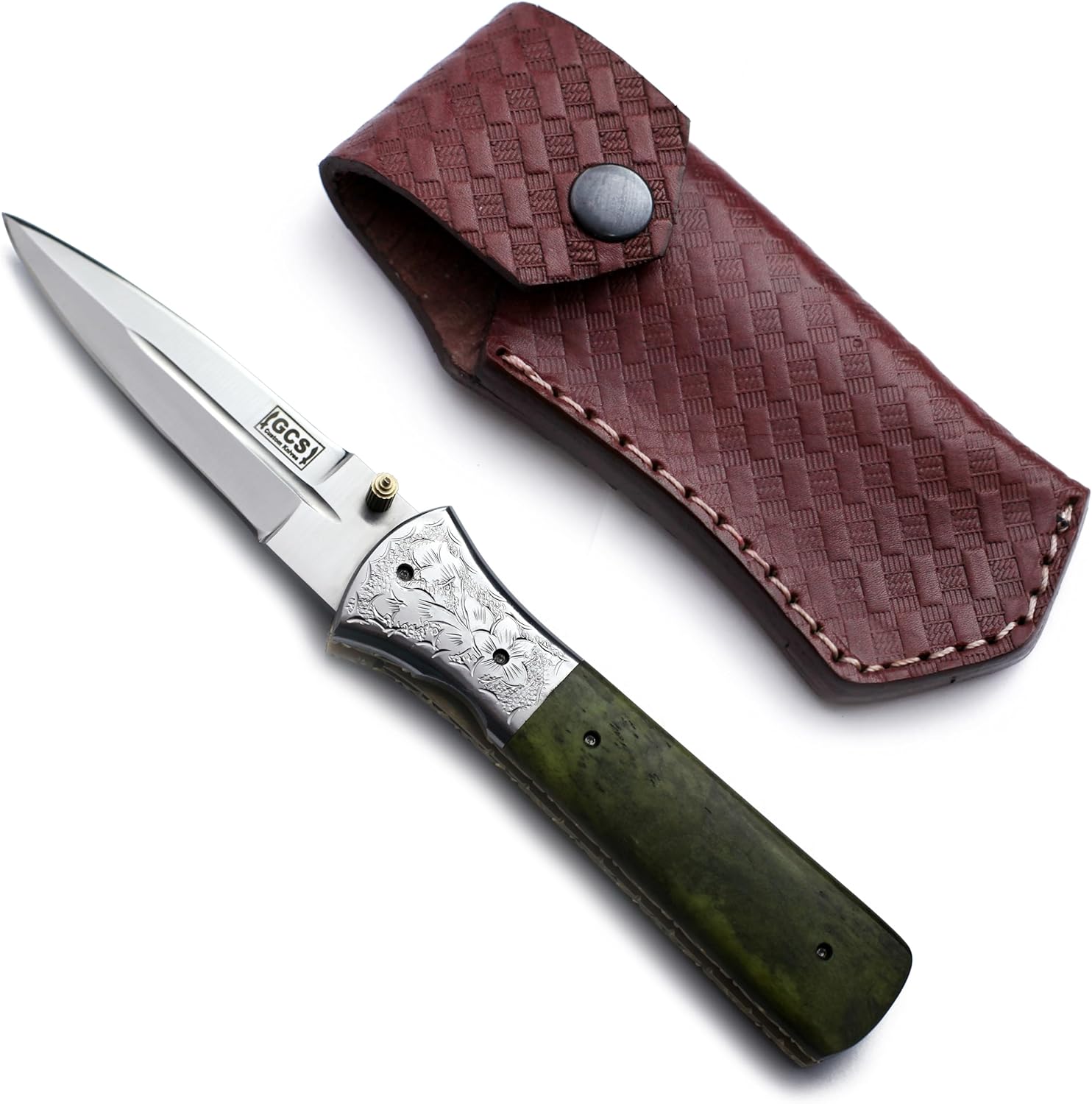 GCS Handmade D2 Steel Handmade Folding Pocket Knife – Tactical EDC Gear for Hunting, Camping, Survival, and Fishing – Full Tang D2 Steel Handle with Buffalo Hide Leather Sheath EDC-GCS 967