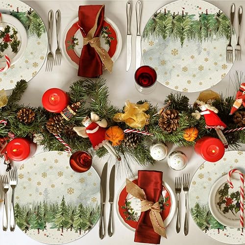 Miniatura 4 de Artoid Mode Juego de 4 manteles individuales de Navidad con diseño de árboles de Navidad, cardenales, copos de nieve, manteles individuales de