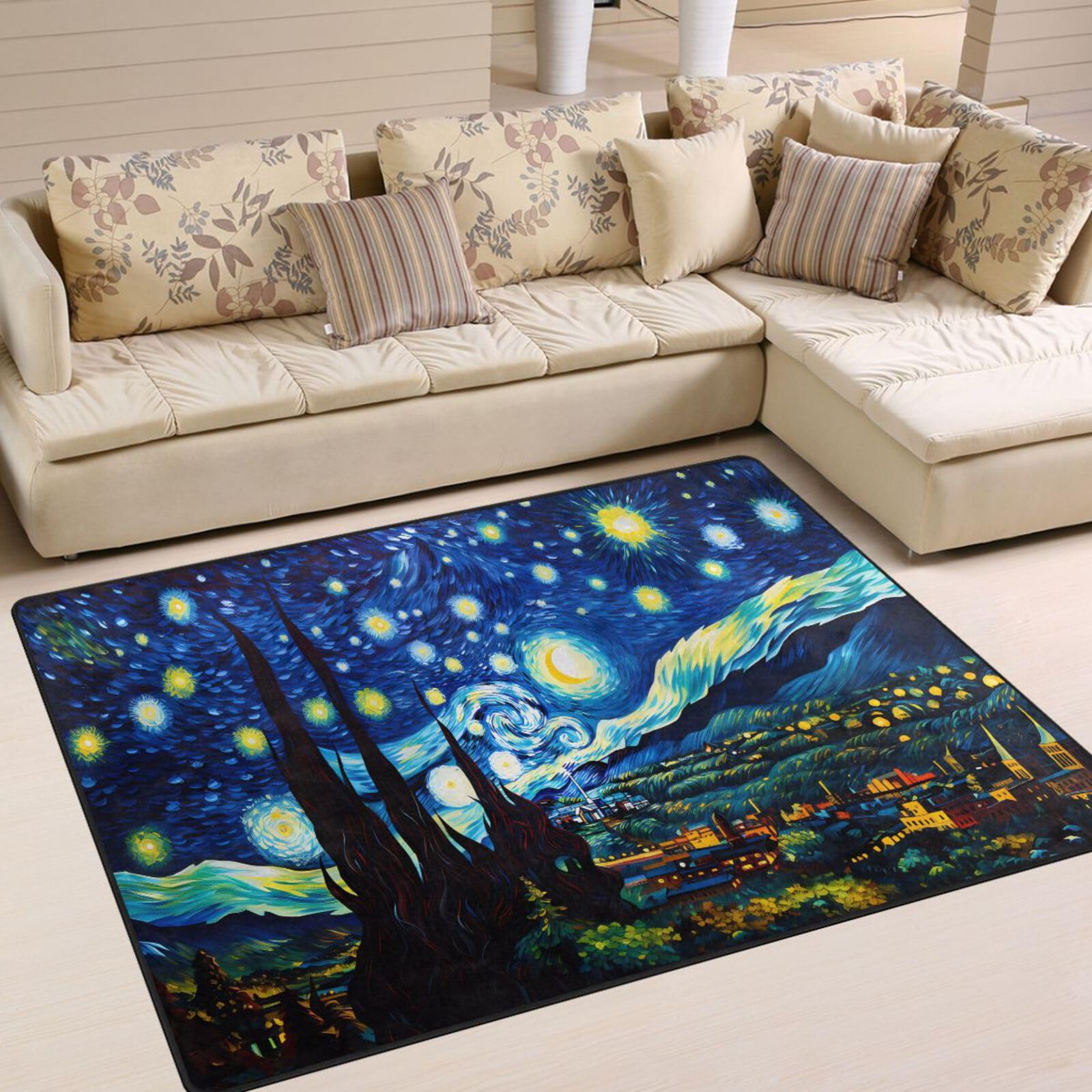 ALAZA Starry Night Mountain Art Area Rug Rugs for Living Room Bedroom 4' x 5'3"