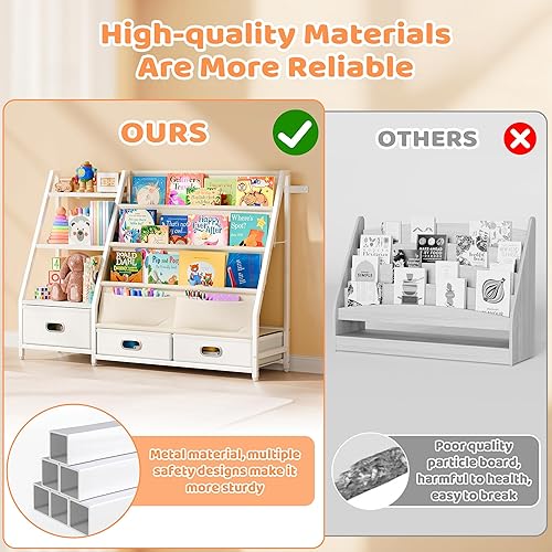 Miniatura 7 de Estantería para niños y almacenamiento de juguetes, estante de libros de 3 niveles para habitaciones de niños, estantería para bebés con 3 cajones,