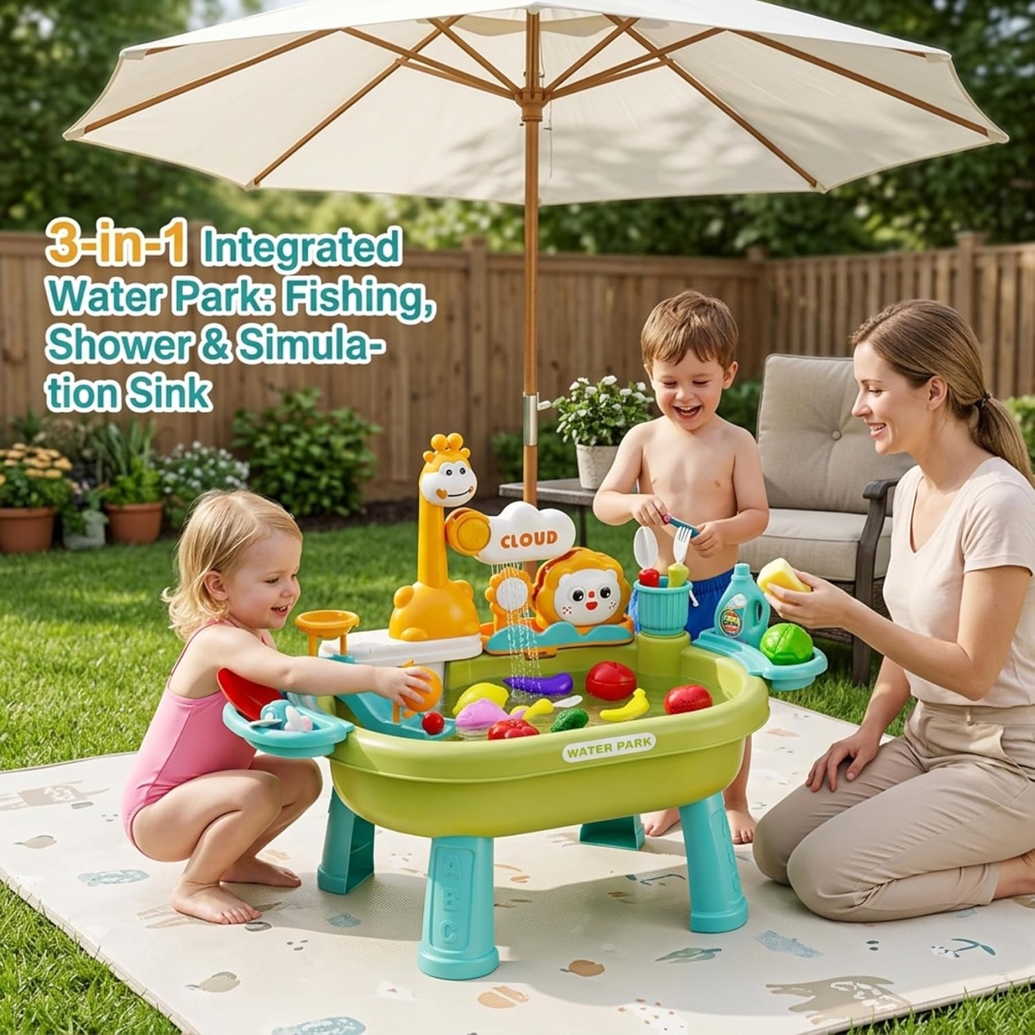 Toddler Water Table, Kids Water Play Table with Electric Pump & Detachable Legs, Play Sink Toy for Outdoor Sensory Fun, Green