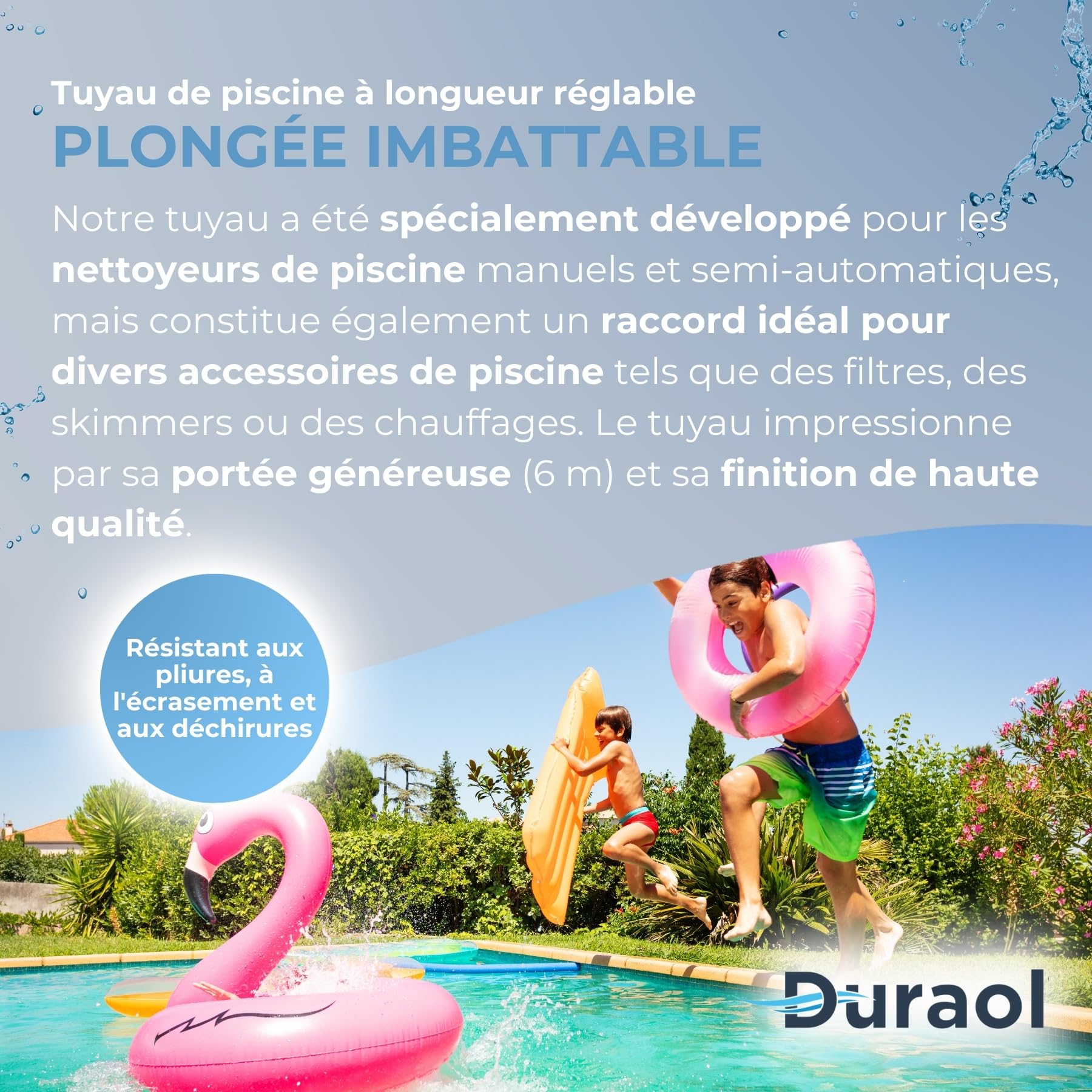 Tuyau de piscine 38 mm I Longueur 6 m I Tuyau flottant pour aspirateur sol & pour pompe de piscine I Conduite de piscine 38 mm noir I Accessoire haut de gamme