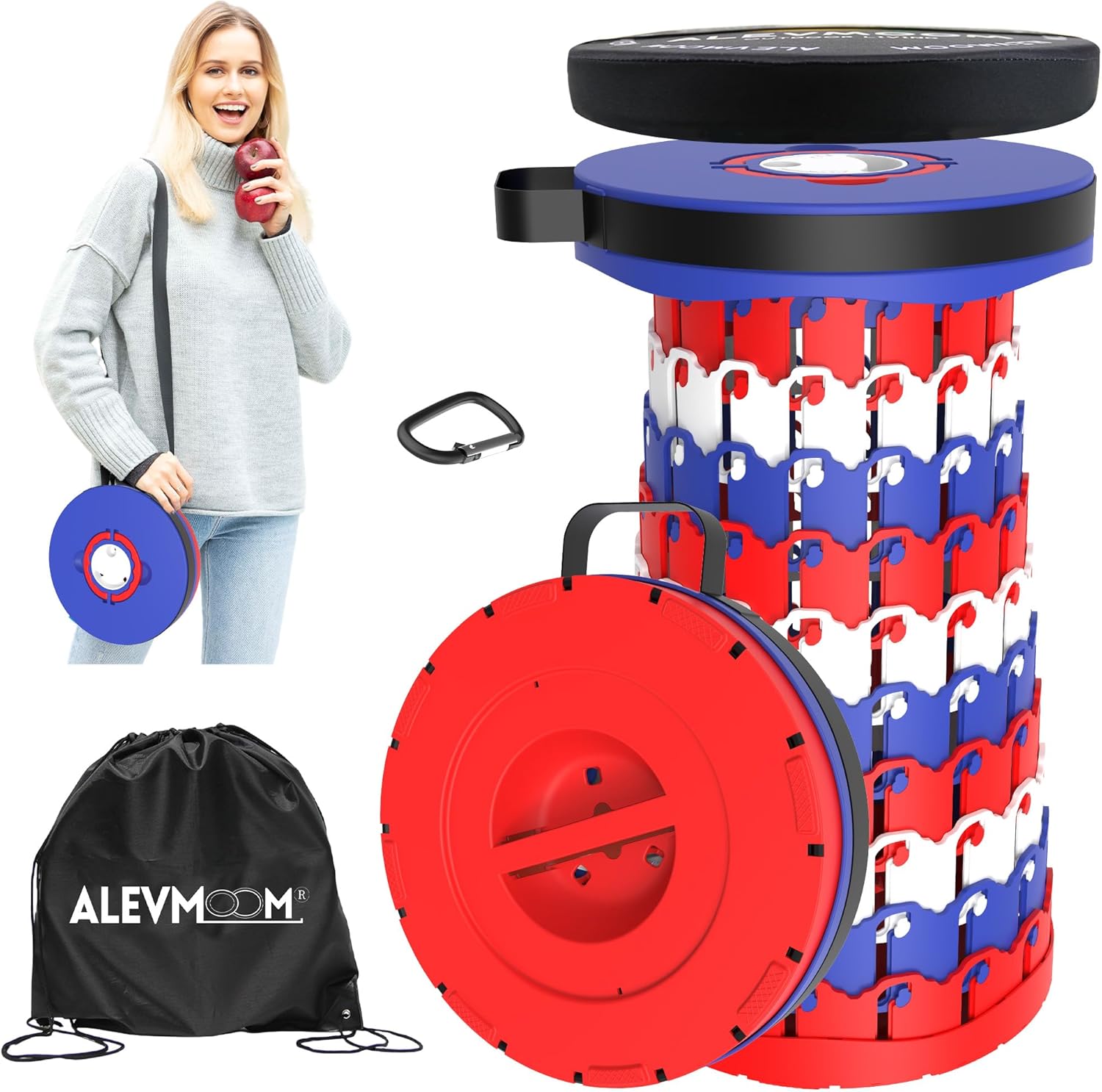 ALEVMOOM Upgraded 18.1" XL Collapsible Stool with Cushion, Portable Folding Stools for Adults Capacity 800lbs, Lightweight Telescoping Stool for Camping Travel Fishing Hiking