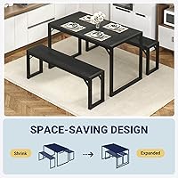 Vista 8 de Allewie Juego de mesa de comedor de 3 piezas con bancos, comedor de metal resistente que ahorra espacio para cocina, sala de estar, estudio, patas