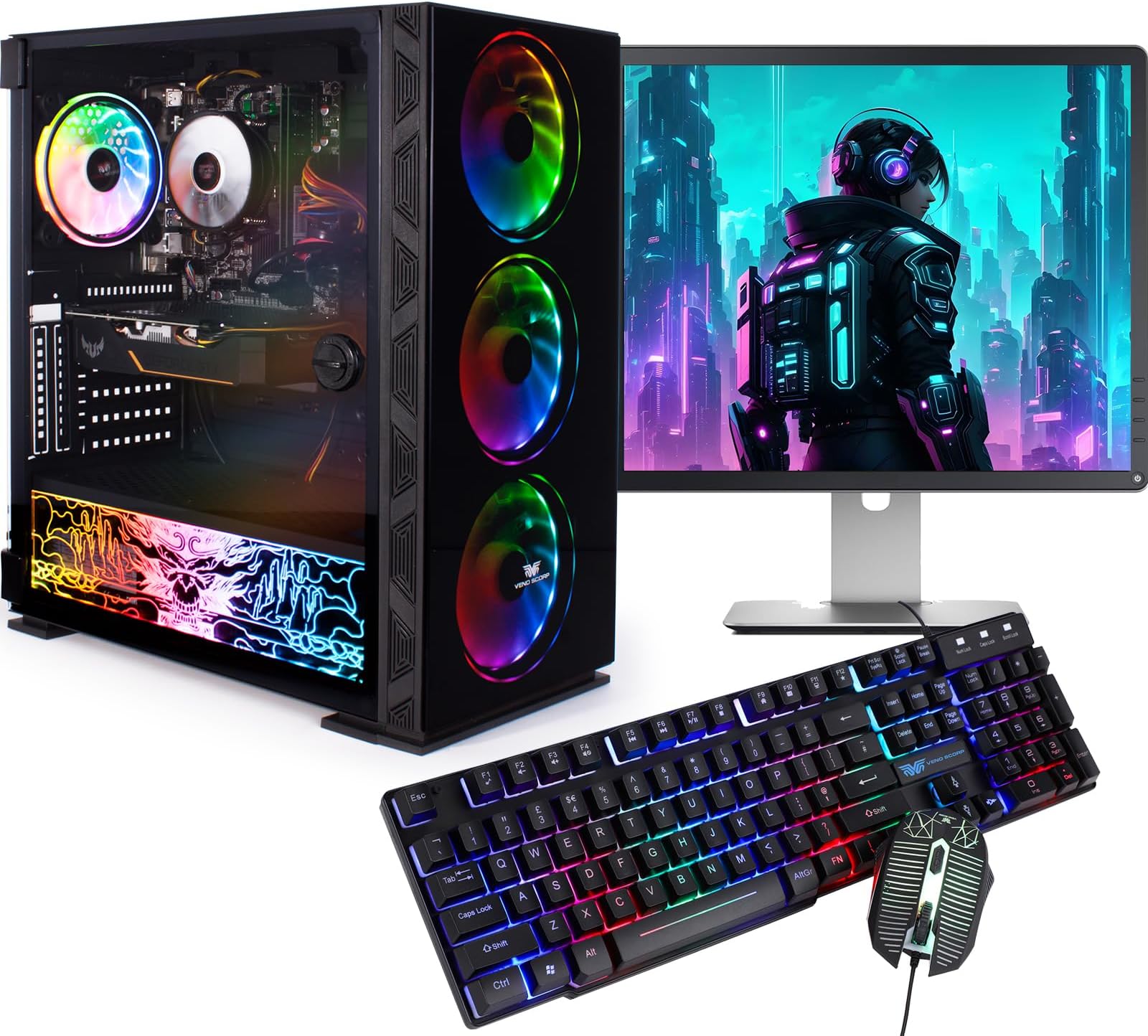 GAMING PC BUNDLE Intel Core i7 2600 16GB Ram 256GB SSD + 1TB HDD GTX 1650 4GB Windows 11 Gaming PC USB 3.0 NeonZilla 4 X ARGB Gaming Case