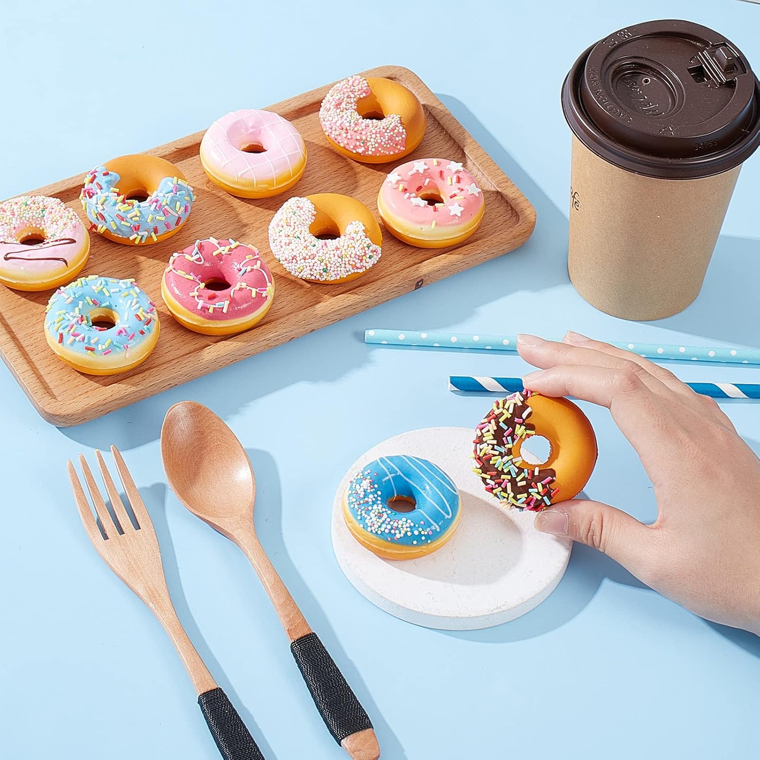 24 Pieces Realistic Artificial Toy Donuts, Scented Fake Donuts Squeeze Rainbow Desserts Stress Balls Toy Food Party Decorations Cakes Fake Desserts for Birthday Party Supplies Shop Decorations - Image 6