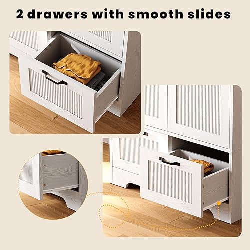 Miniatura 5 de ANCTOR Armario de Ropa, Clóset de 180 cm de Alto, Armario de Almacenamiento de Ropa de Madera con 2 Puertas y 2 Cajones, Armario Independiente