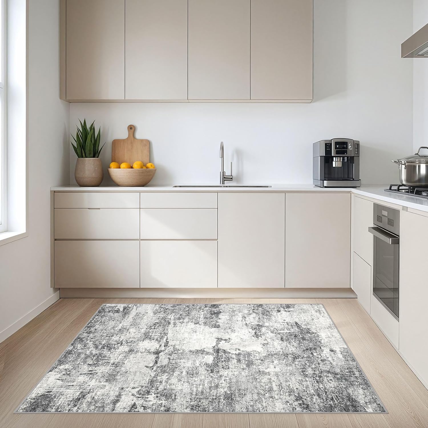 DMOYEST Living Room Area Rugs - 4x6 Abstract Large Soft Indoor Washable Rug Neutral Modern Low Pile Carpet for Bedroom Dining Room Farmhouse Home Office - Grey Blue