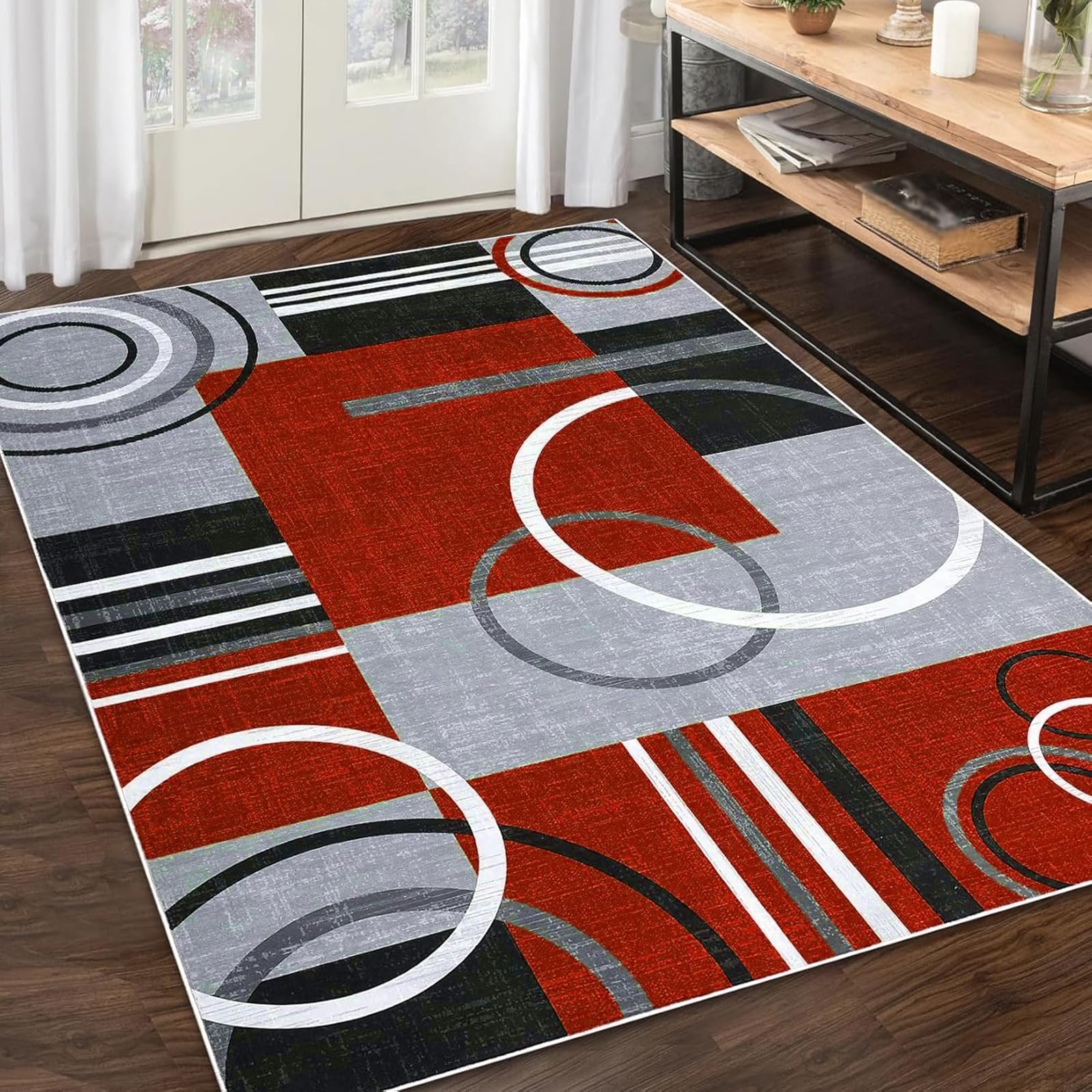 Tapis géométrique salon et chambre multicolore moderne 155x155 cm