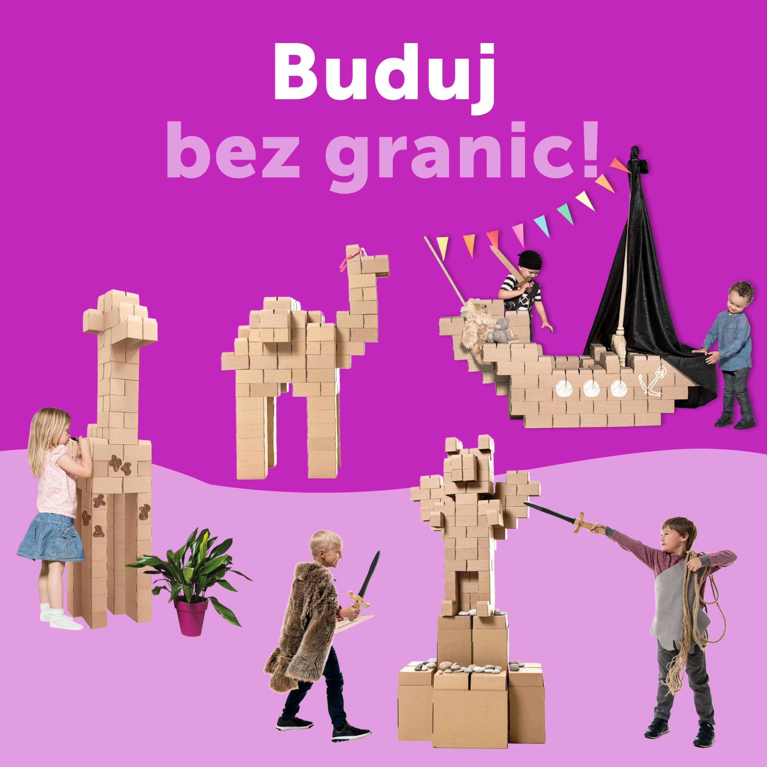 GIGI Bloks 96 XL Duże klocki konstrukcyjne dla dzieci, Kartonowe klocki do układania i łączenia | Wytrzymałe i łatwe w montażu | Kreatywne i edukacyjne zabawki budowlane naturalnej wielkości