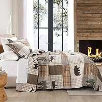 Vista 3 de PERHOM Edredones de tamaño Queen, 100% algodón, tamaño Queen, colcha de cabaña de cabaña de cabaña de cabaña, marrón, beige, verde, a cuadros