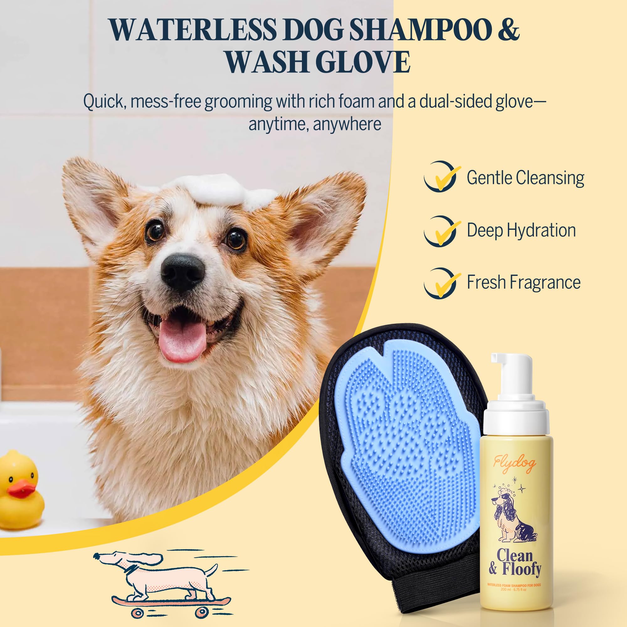 Clean and Floofy Dry Dog Shampoo with Glove – No Rinse Spray Foam, Anti-Itch, Odor Control, Moisturizing & Conditioning, Hydrating, Detangling, Sulfate-Free Waterless Pet Bath Wash for Dogs & Puppies - image 2