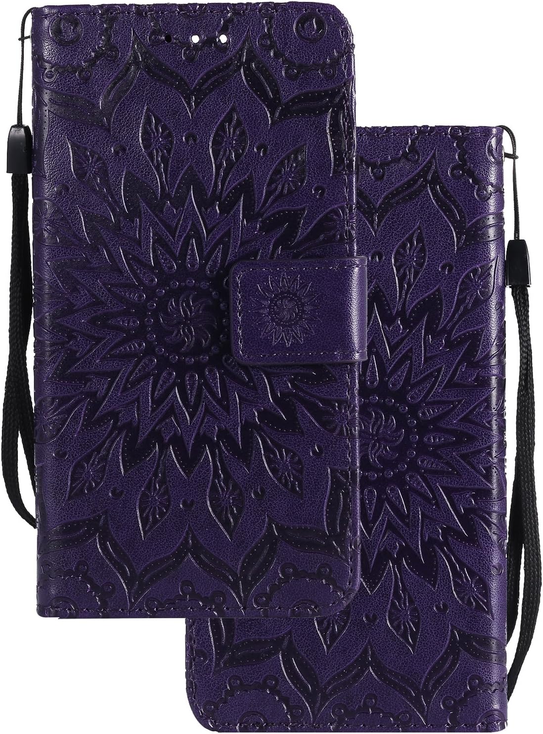 LEMORRY para Xiaomi Mi 6 Funda Estuches Pluma Repujado Cuero Flip Billetera Bolsa Piel Slim Protector Magnética Cierre TPU Silicona Carcasa Tapa para Xiaomi Mi6, Flor (Morado)