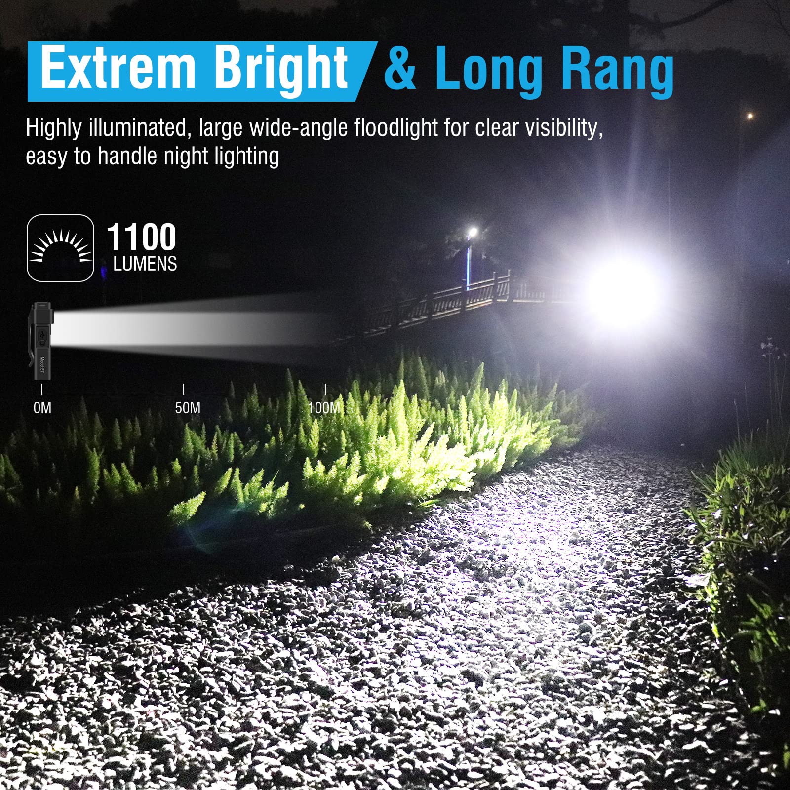 E7 Mini Lampe Torche LED Puissante 1100 Lumens avec Lumière UV Rouge, IPX5 étanche 10 Modes USB Rechargeable Petite Lampe de Poche en Aluminium avec Porte Clé, Clip, Magnétique