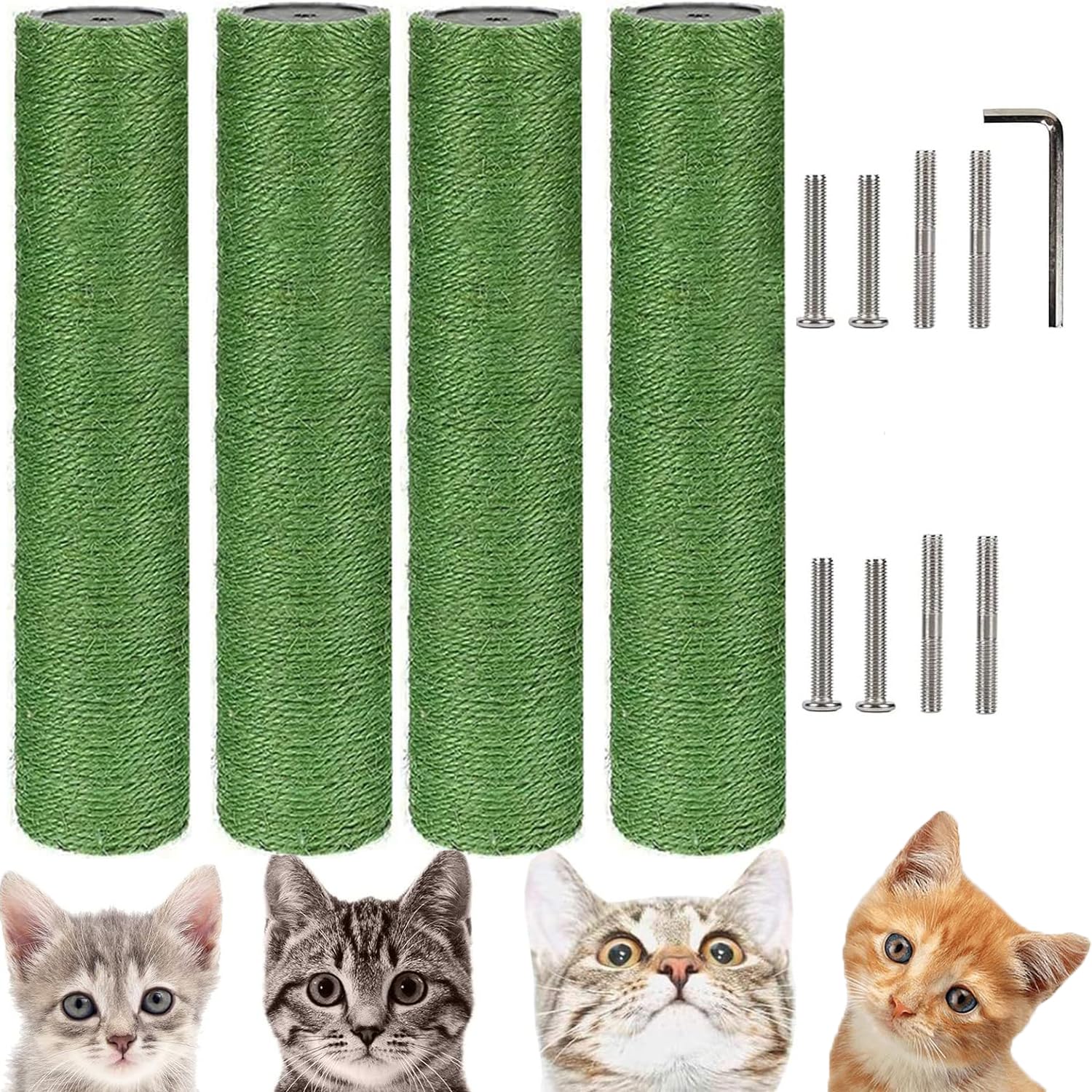 爪研ぎ キャットタワー ポール 替え 交換 麻柱 交換用 支柱 爪とぎ ペット用品 (30cm*4本, M8 グリーン)