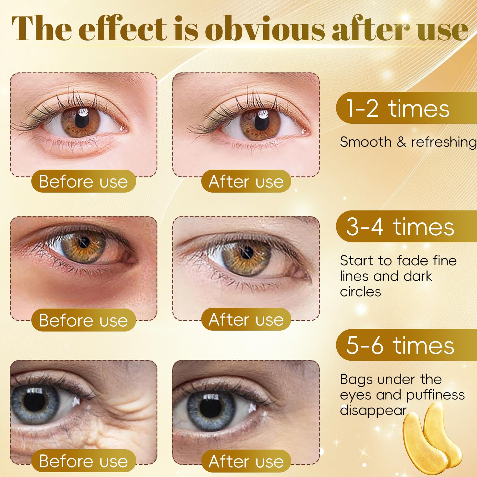 24 Paires Patch Yeux 24k Gold, Masques Hydratants Pour Les Yeux, Patch Anti Cernes Pour Au CollagèNe, éLimination Des Cernes Sombres et Poches, Femmes/Homme - 4