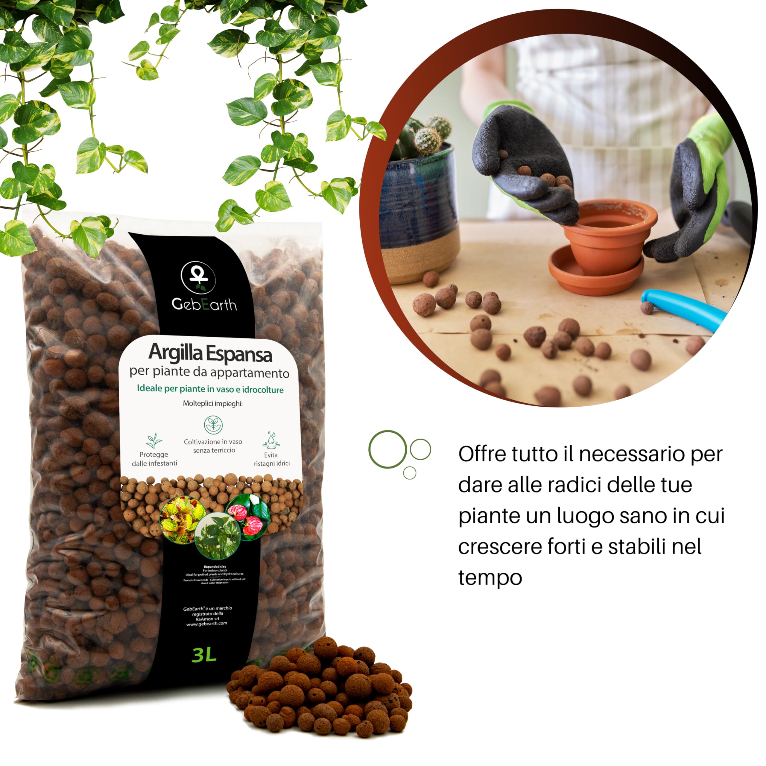 GebEarth® - Arcilla Expandida para Plantas en Maceta de 3 litros, pH controlado para Uso Profesional, Arcilla esférica Ideal también para Cultivos Semi-hidropónicos, Acolchado y decoración [1500g].