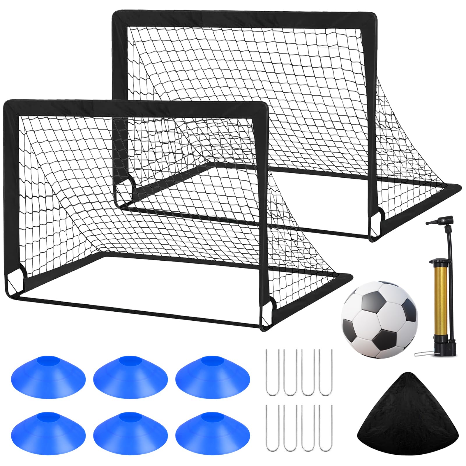 Soccer Goals Set of 2 for Kids and Adults, Foldable Football Goal with Fiberglass Bars and Goal Nets - Includes Handy Carry Bag