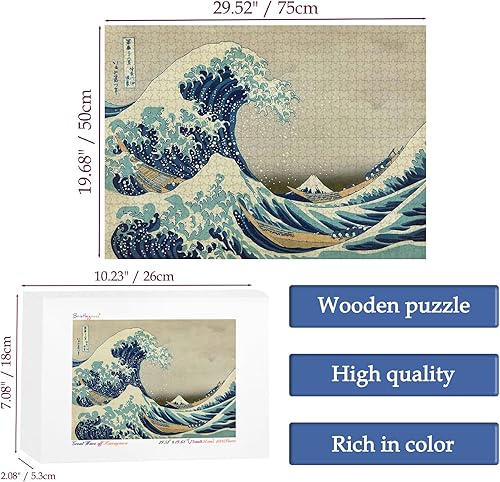 Miniatura 2 de Bristlegrass Rompecabezas de madera de 500 piezas para adultos, rompecabezas japoneses Ukiyo-e Katsushika Hokusaii Great Wave Off Kanagawa juguetes