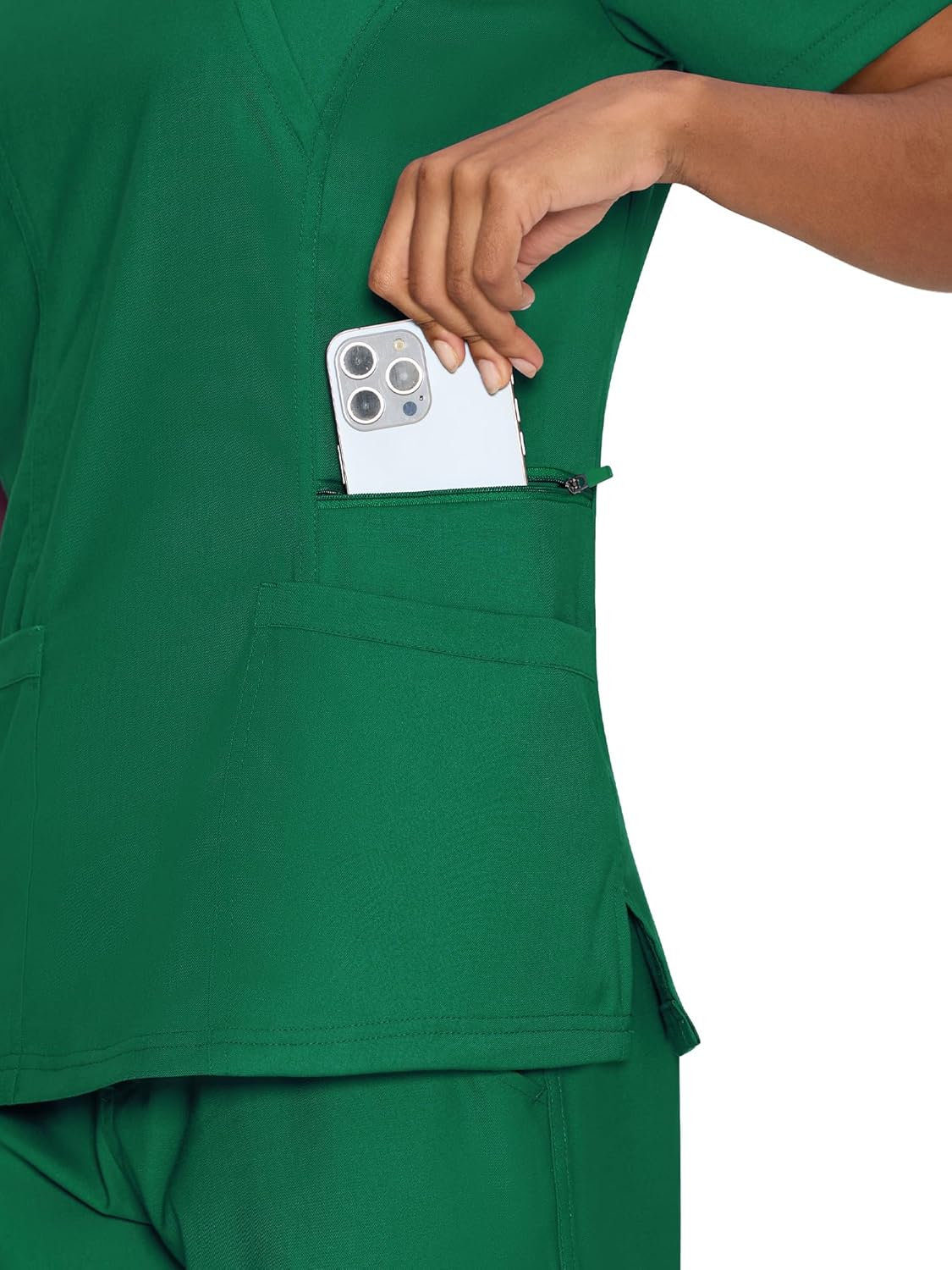 COZYFIT Scrub Tops for Woman - Back Princess Seams, Mock Wrap Top with 3 Pockets - Image 5