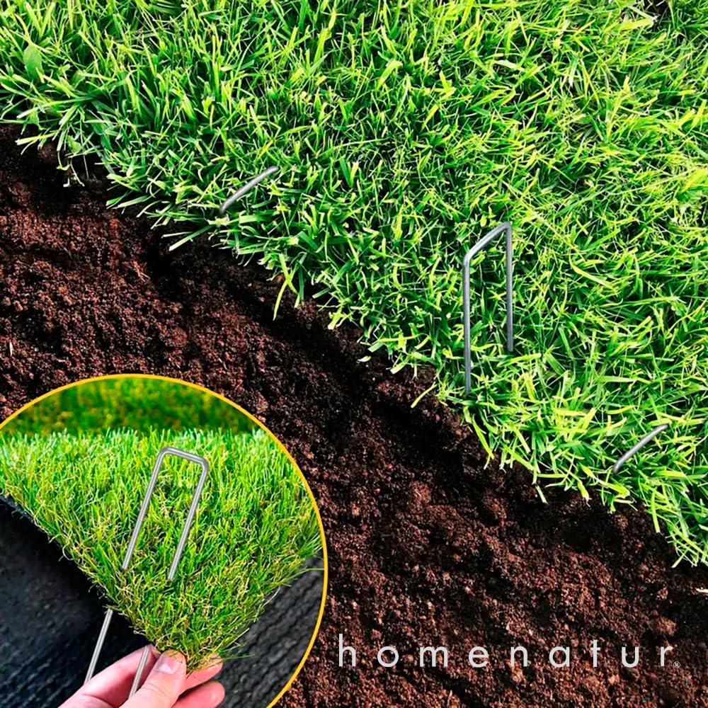 Graffe da Giardino per Telo e Erba Sintetica - 100 Pezzi + 8 Rondelle - Graffe a U in Acciaio Zincato Q235 - Fissaggio per Teli Pacciamatura, Prato Sintetico, Campeggio (100)