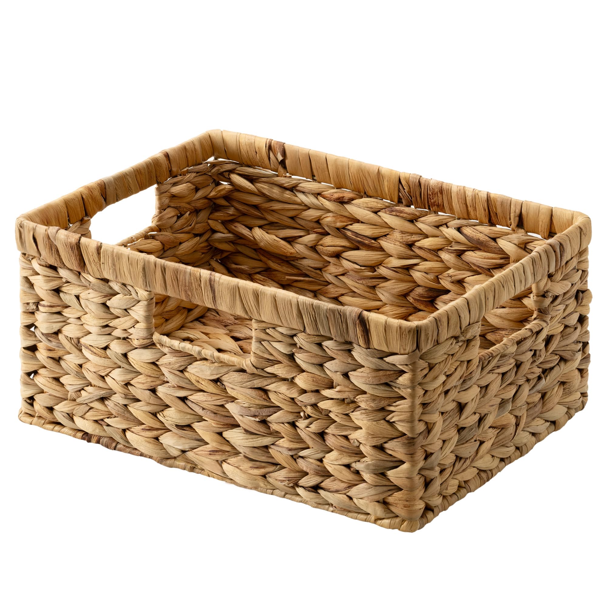 StorageWorks Large Rectangular Wicker Basket, Water Hyacinth Storage Basket with Built-in Handles, 1 Pack