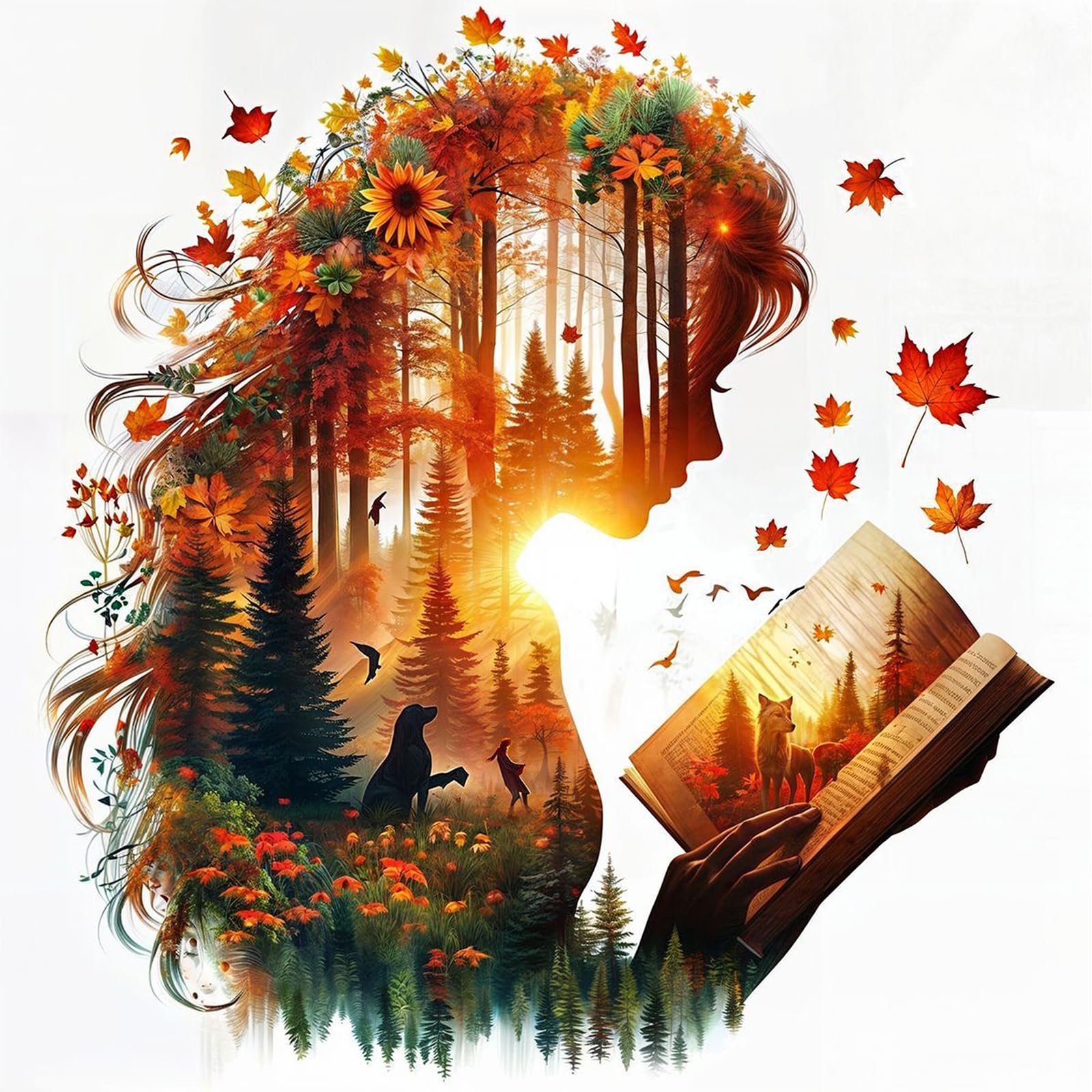 GHHKUD Fall Maple Leaf Diamond Painting Kits for Adults, 5D Girl Diamond Art Kits for Adults Beginners, DIY Full Drill Diamond Gem Art Stitch Canvas Painting Pictures for Home Decor, 30 * 30CM โ image 1