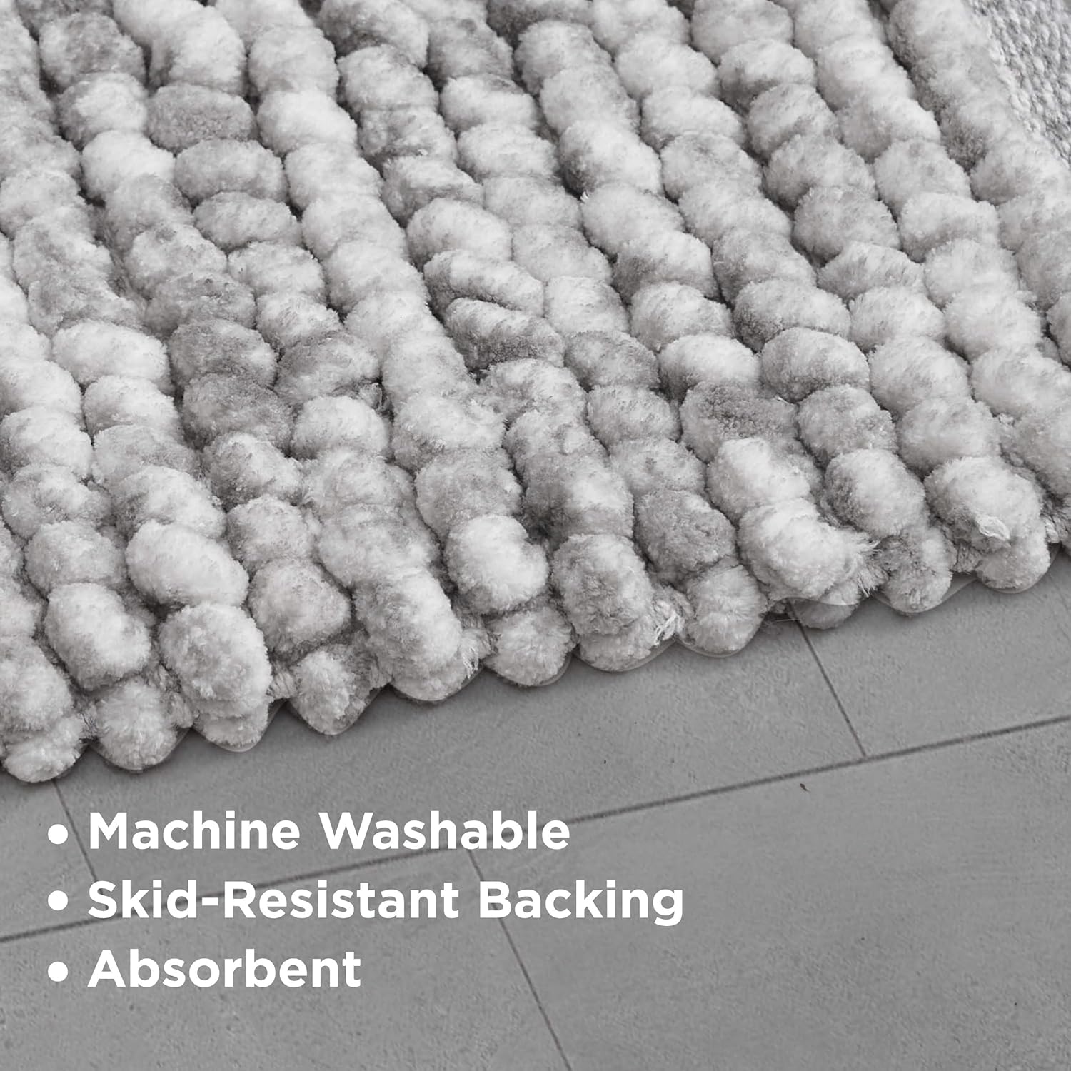 French Connection Space Dye Chunky Chenille 20" x 34" Bath Rug, Grey