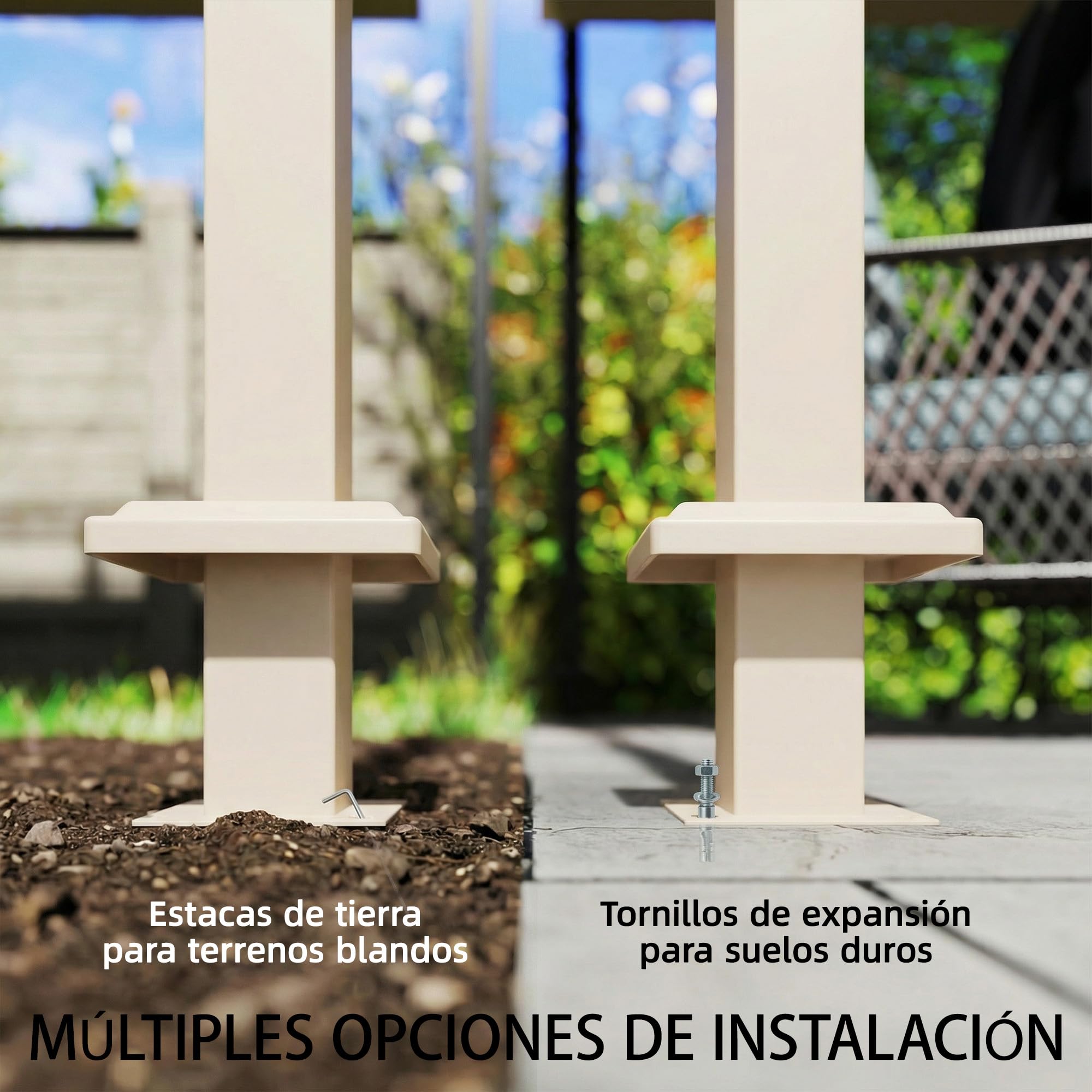 Outsunny Pérgola de Pared de Jardín 3x3 m, Cenador de Jardín con Techo Retráctil, Protección UPF30+, Orificios de Drenaje y Estructura de Acero, Pabellón para Patio, Terraza, Exterior, Beige — view 5
