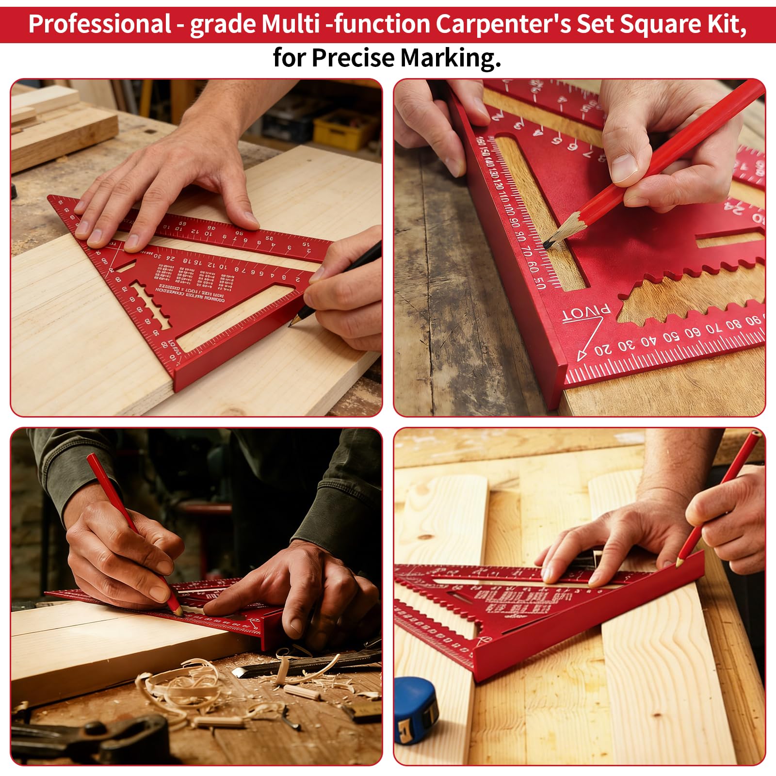 Squadra da carpentiere in metallo 2 pezzi 180 mm 300 mm 7"-12" per angoli retti 45° 90° con perno piatto